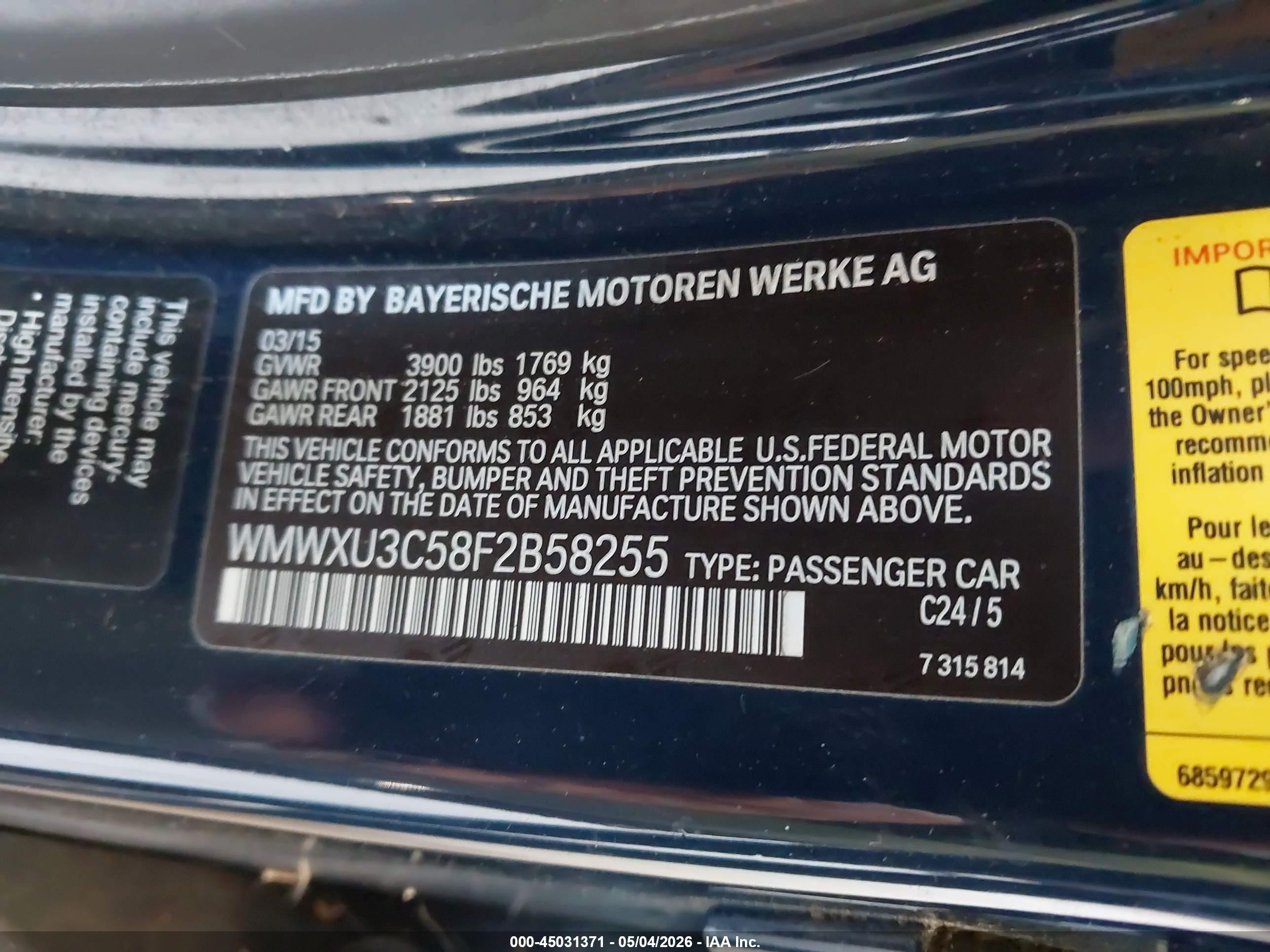 2015 Mini Hardtop Cooper S Navy vin: WMWXU3C58F2B58255
