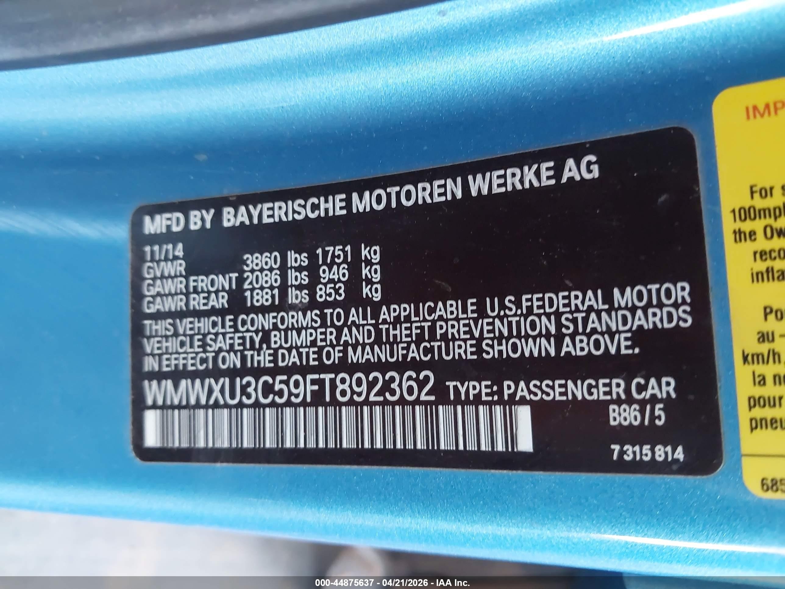 2015 Mini Hardtop Cooper S Синий vin: WMWXU3C59FT892362