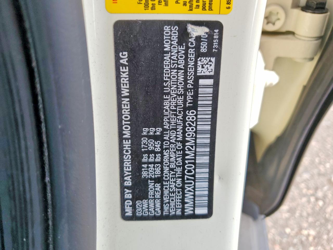 2021 Mini Cooper White vin: WMWXU7C01M2M98286