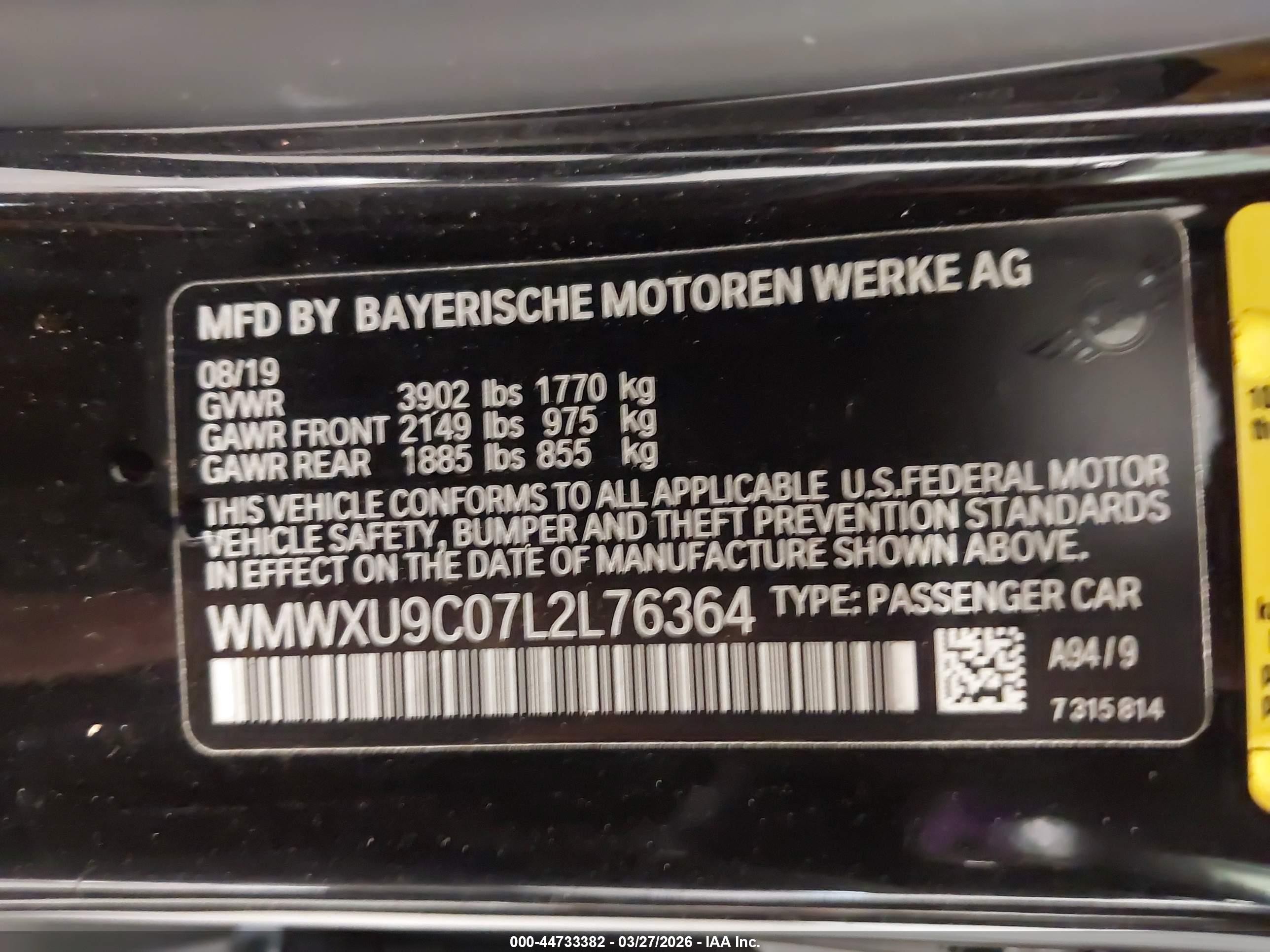 2020 Mini Hardtop Cooper S Black vin: WMWXU9C07L2L76364