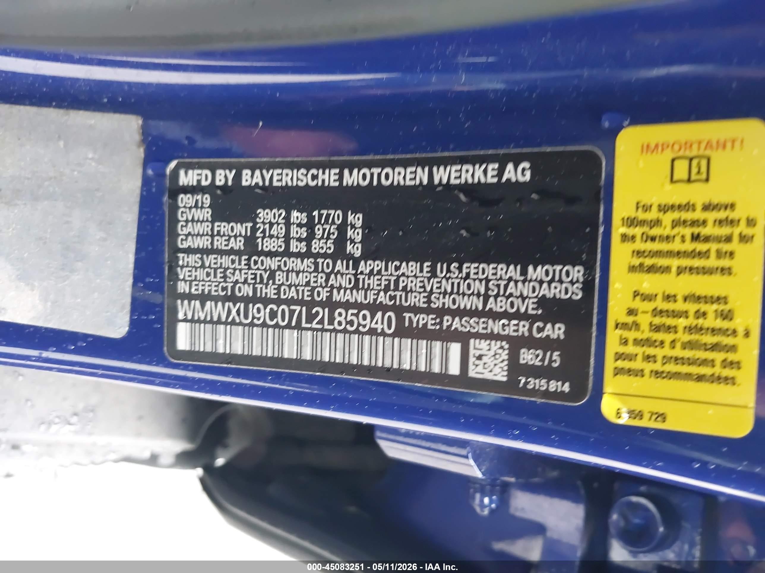 2020 Mini Hardtop Cooper S Blue vin: WMWXU9C07L2L85940