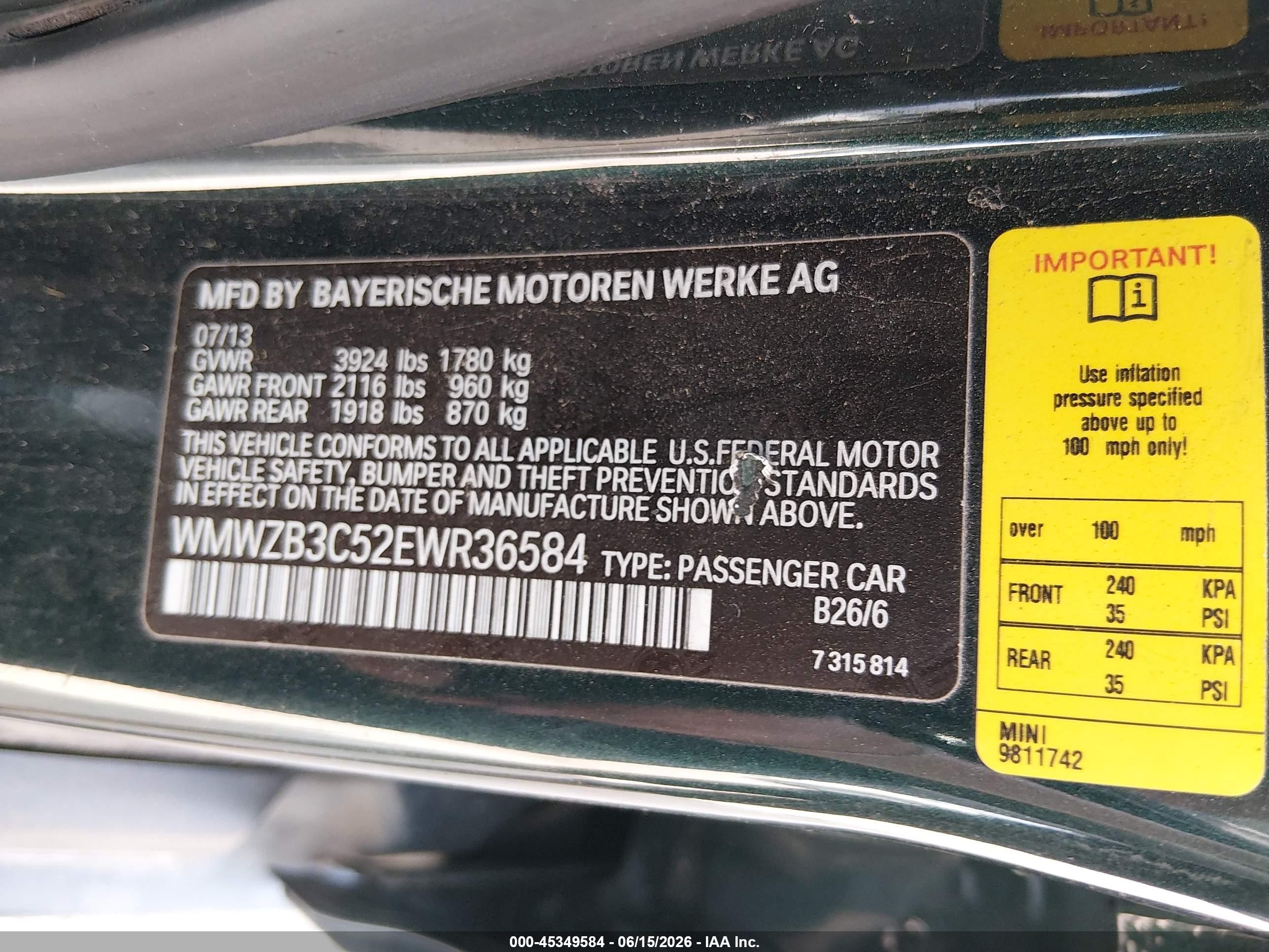2014 Mini Countryman Cooper Green vin: WMWZB3C52EWR36584