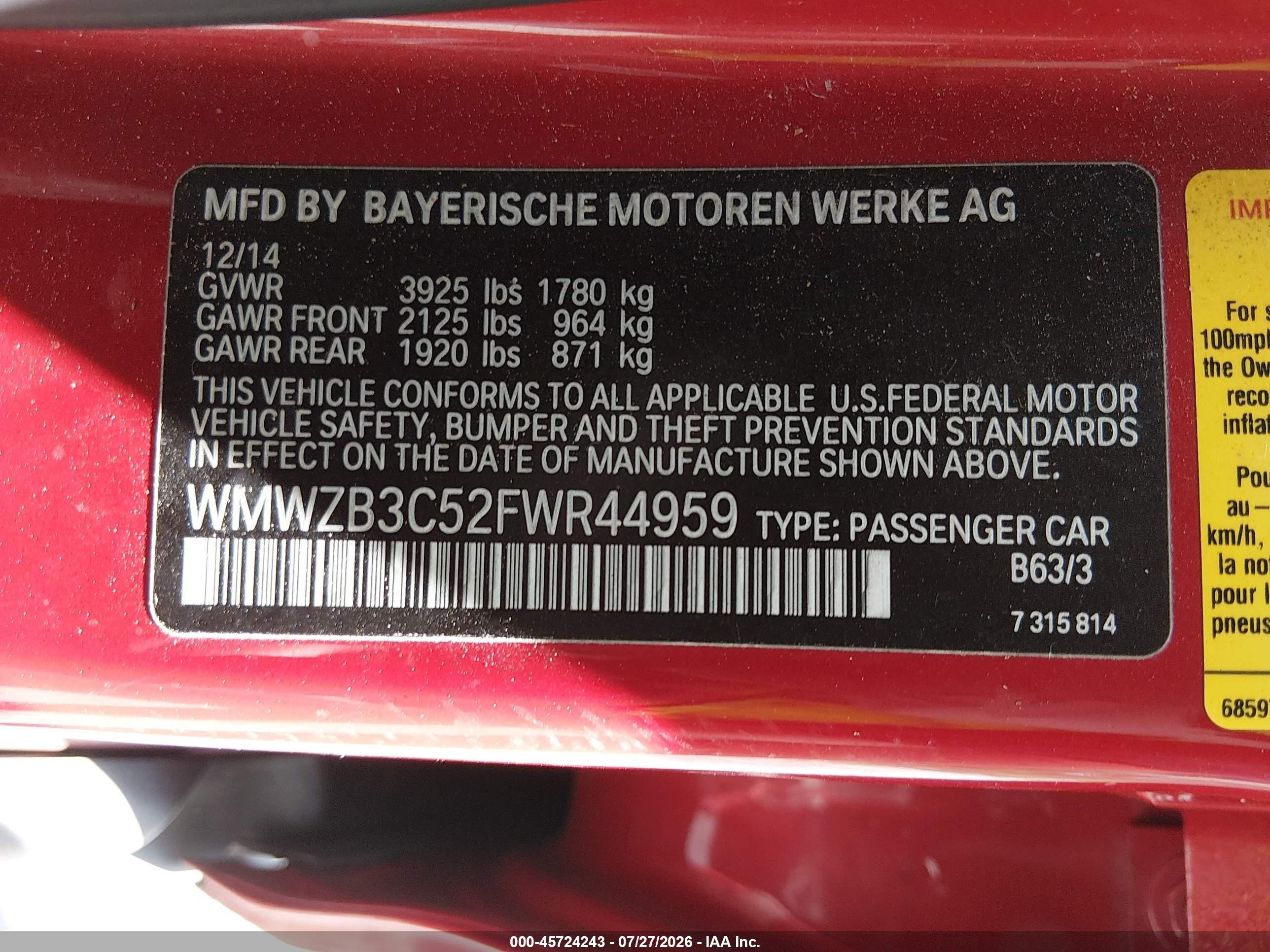 2015 Mini Countryman Cooper Красный vin: WMWZB3C52FWR44959