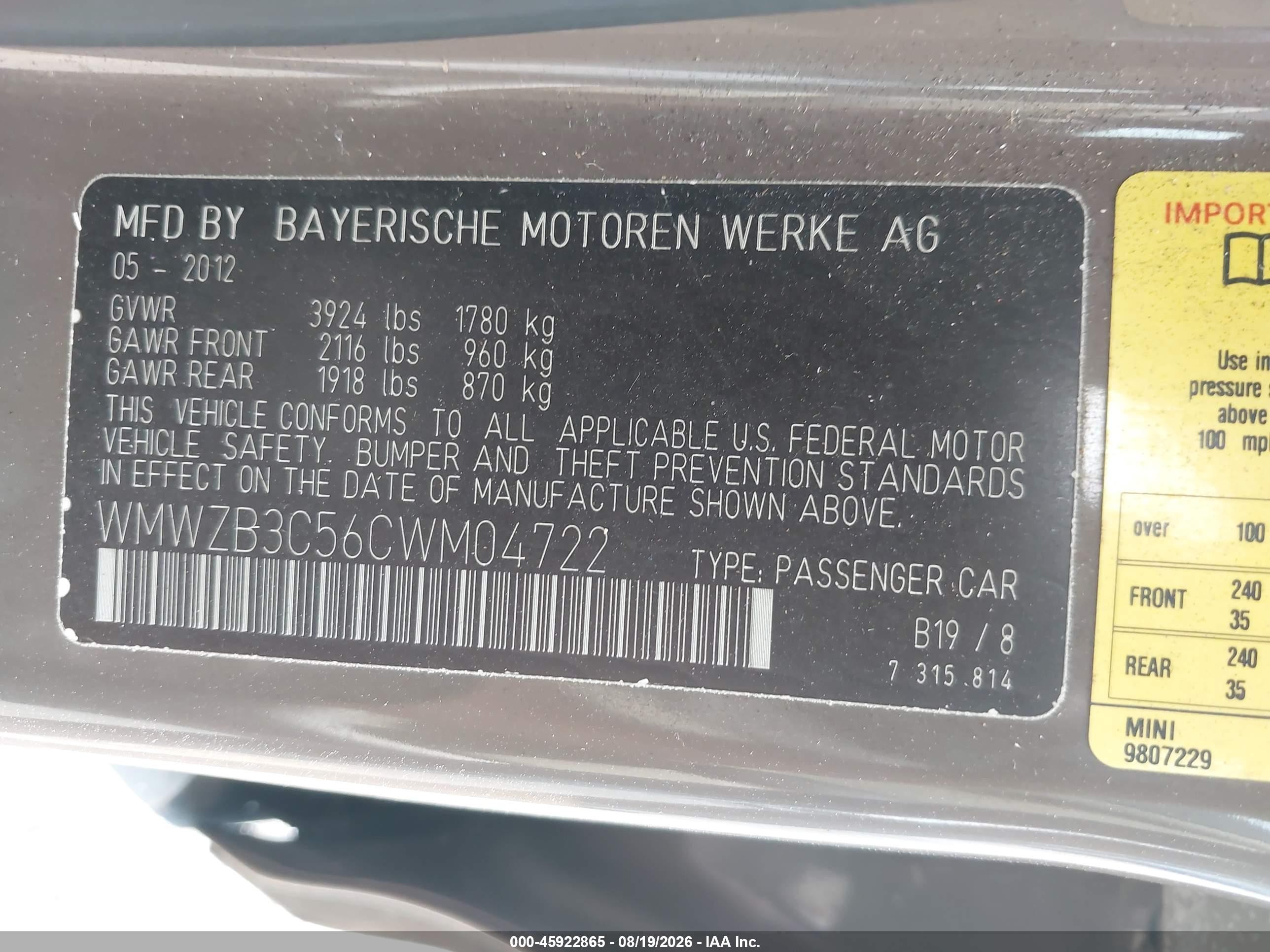 2012 Mini Cooper Countryman   Brown vin: WMWZB3C56CWM04722