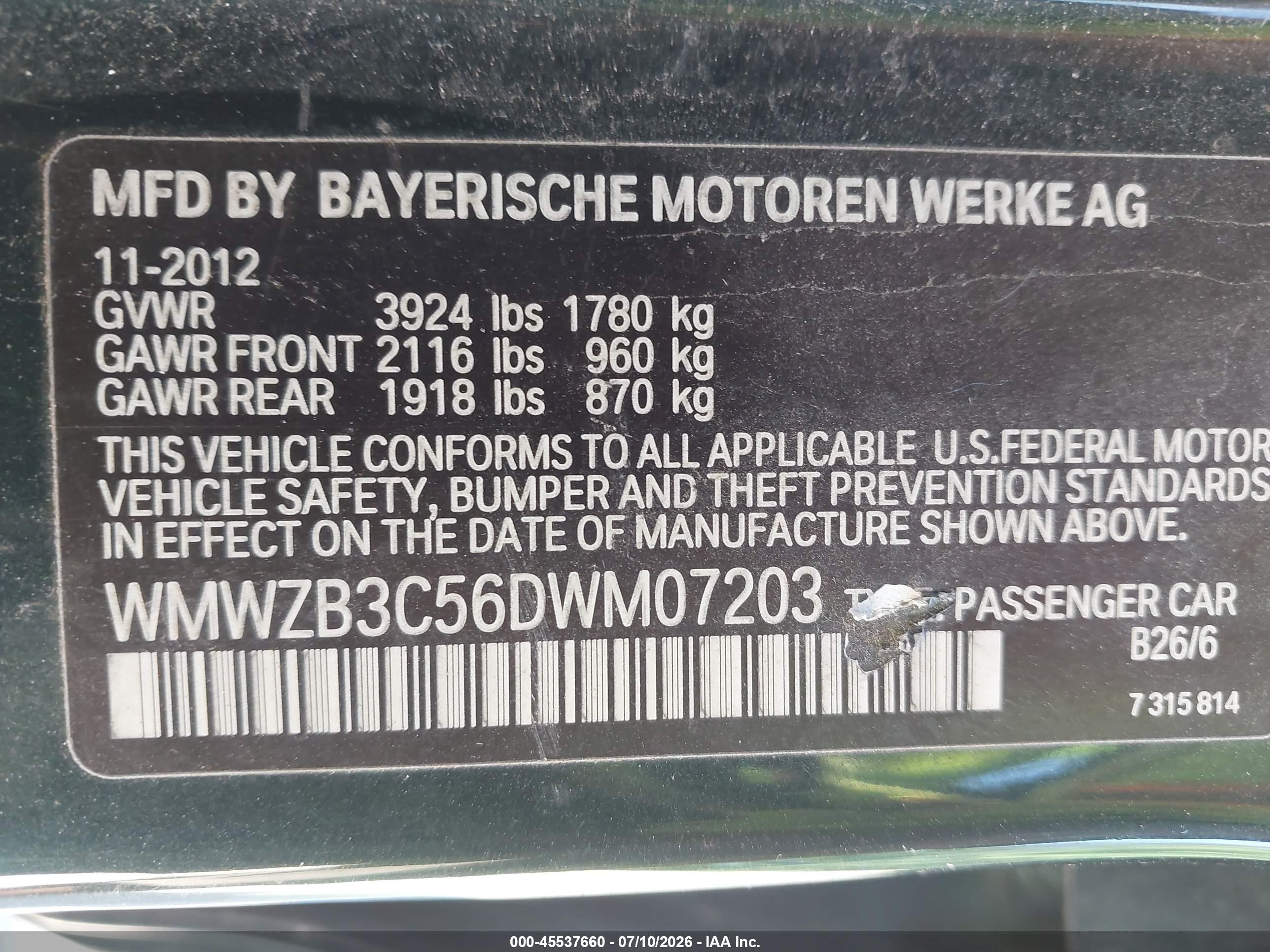 2013 Mini Countryman Cooper Blue vin: WMWZB3C56DWM07203