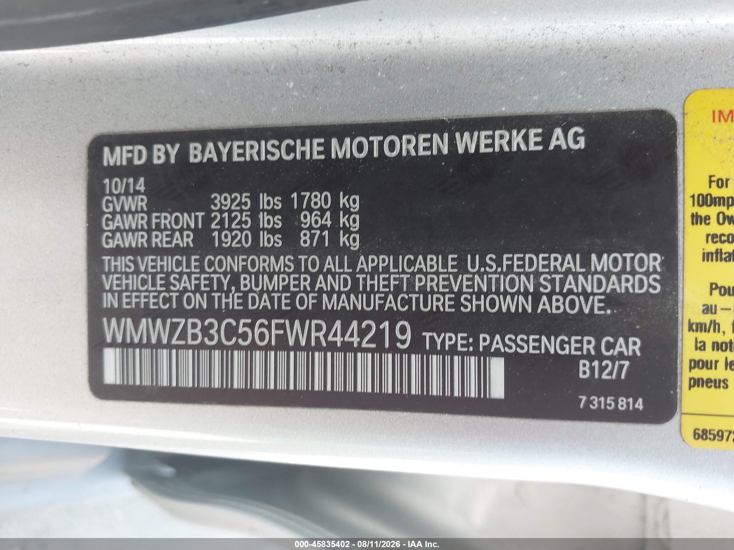 2015 Mini Countryman Cooper Silver vin: WMWZB3C56FWR44219