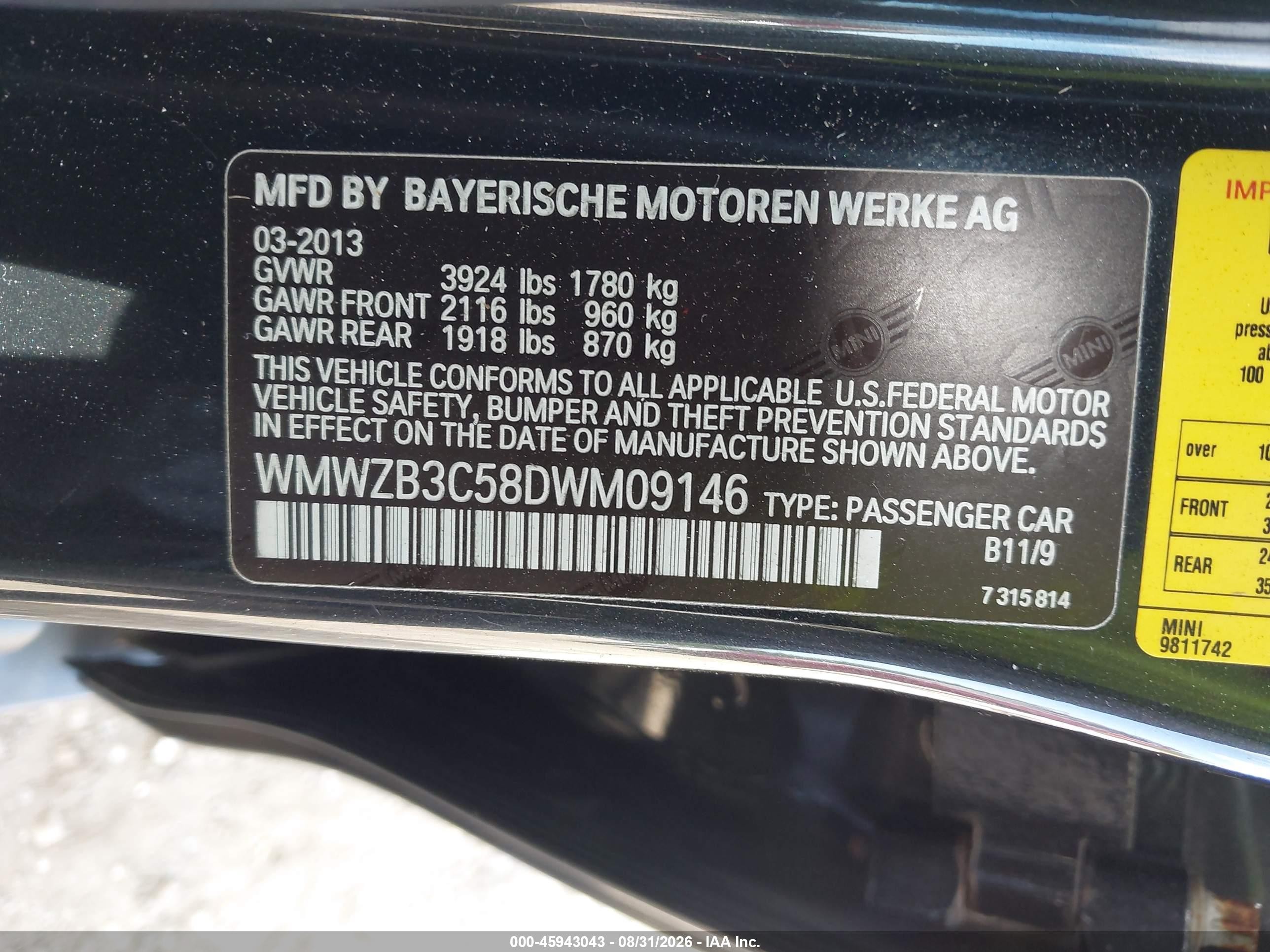 2013 Mini Countryman Cooper Black vin: WMWZB3C58DWM09146