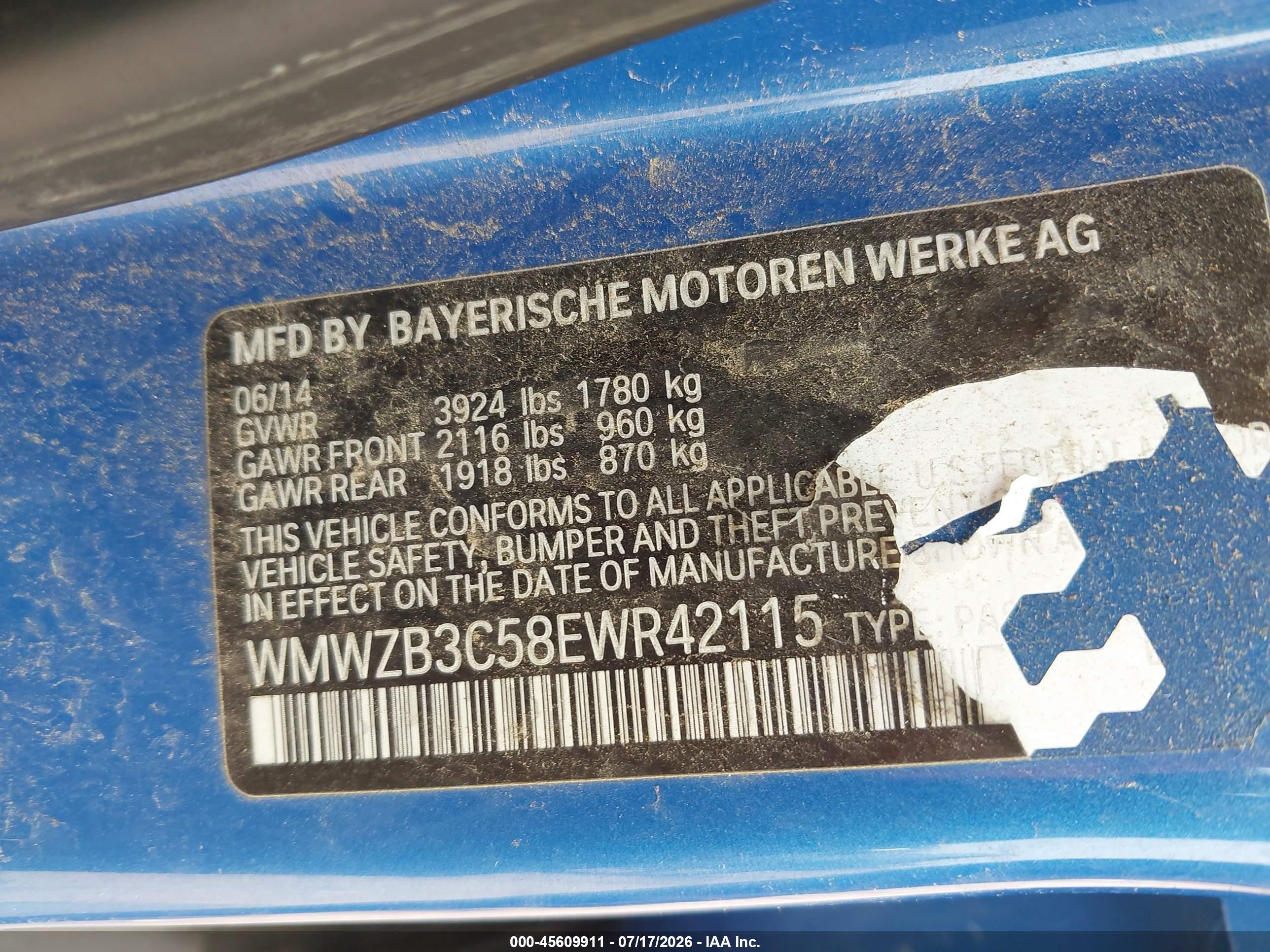 2014 Mini Countryman Cooper Синий vin: WMWZB3C58EWR42115