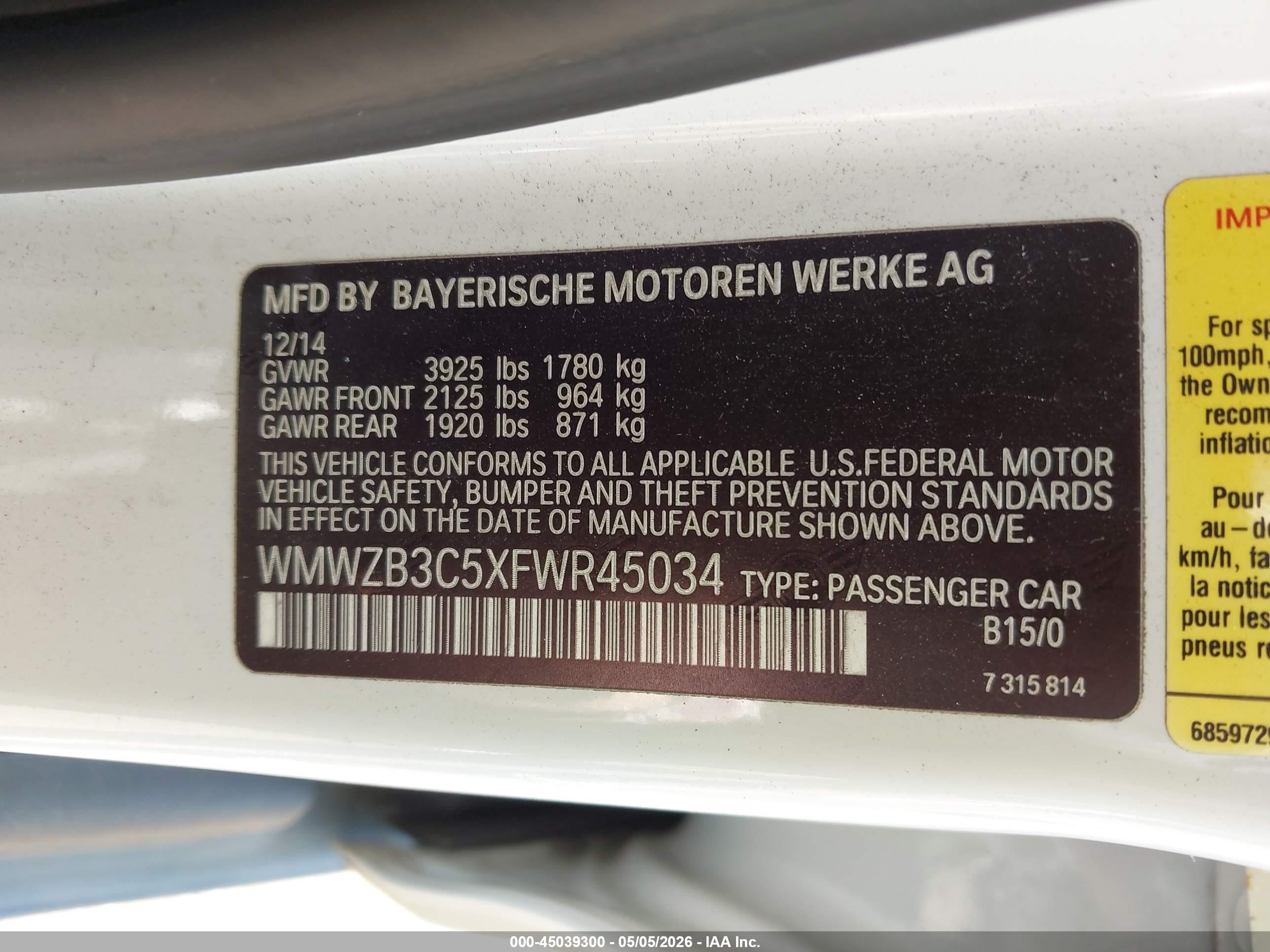 2015 Mini Countryman Cooper White vin: WMWZB3C5XFWR45034
