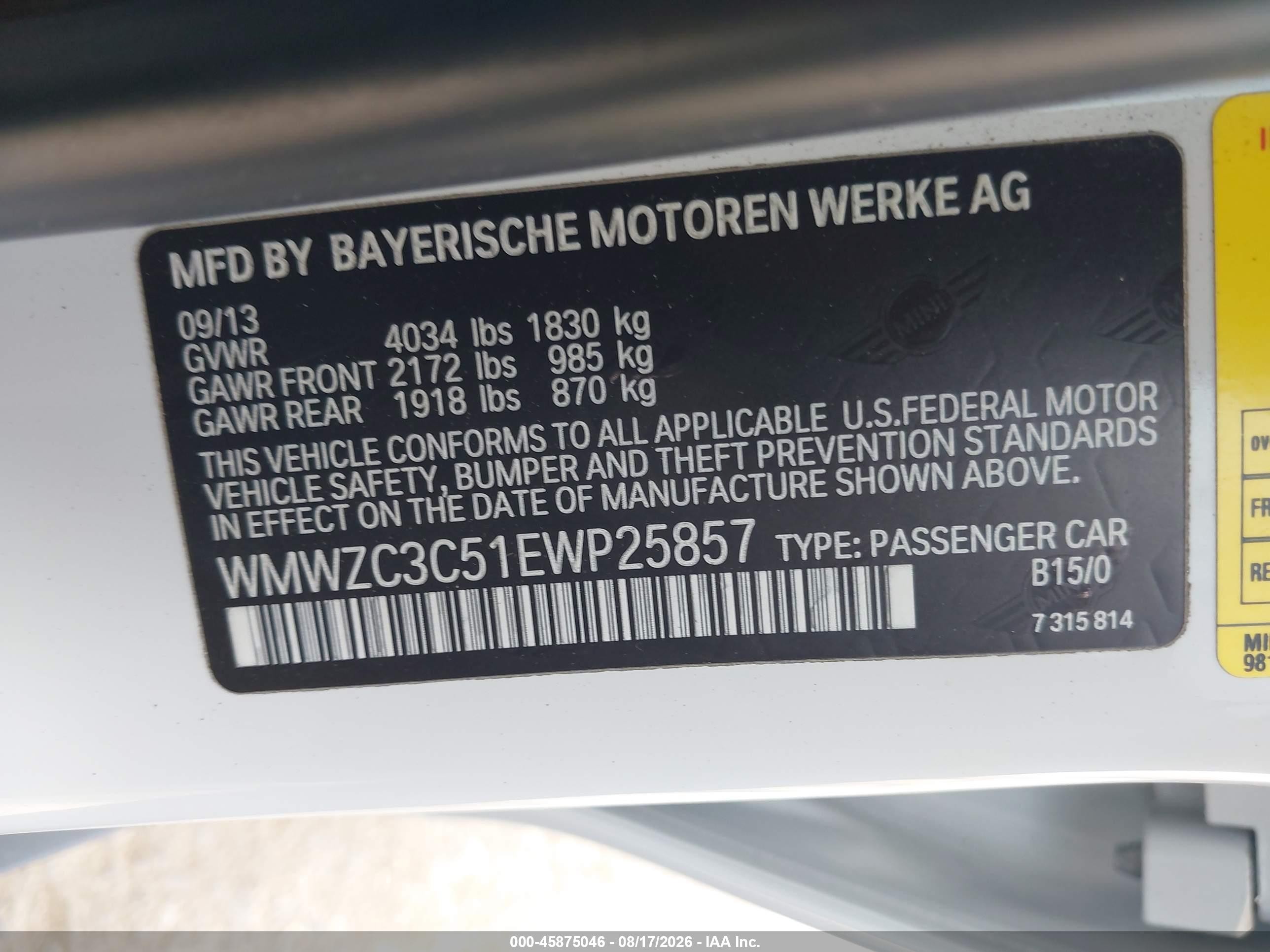 2014 Mini Countryman Cooper S White vin: WMWZC3C51EWP25857