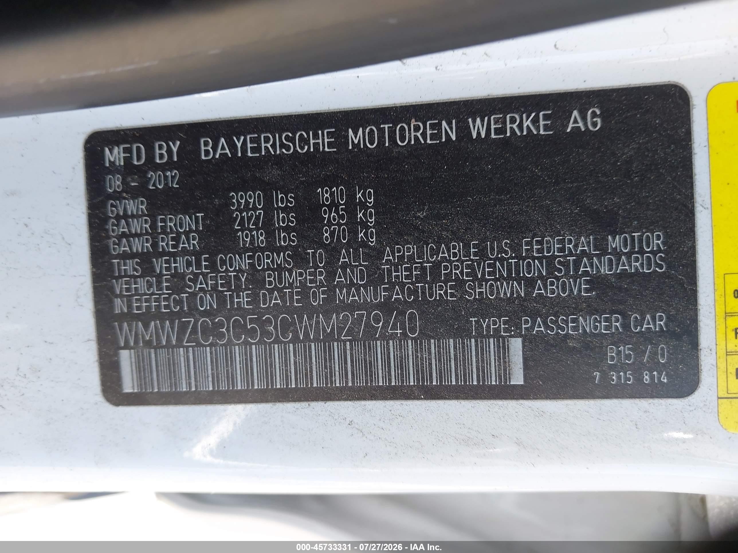 2012 Mini Cooper S Countryman White vin: WMWZC3C53CWM27940