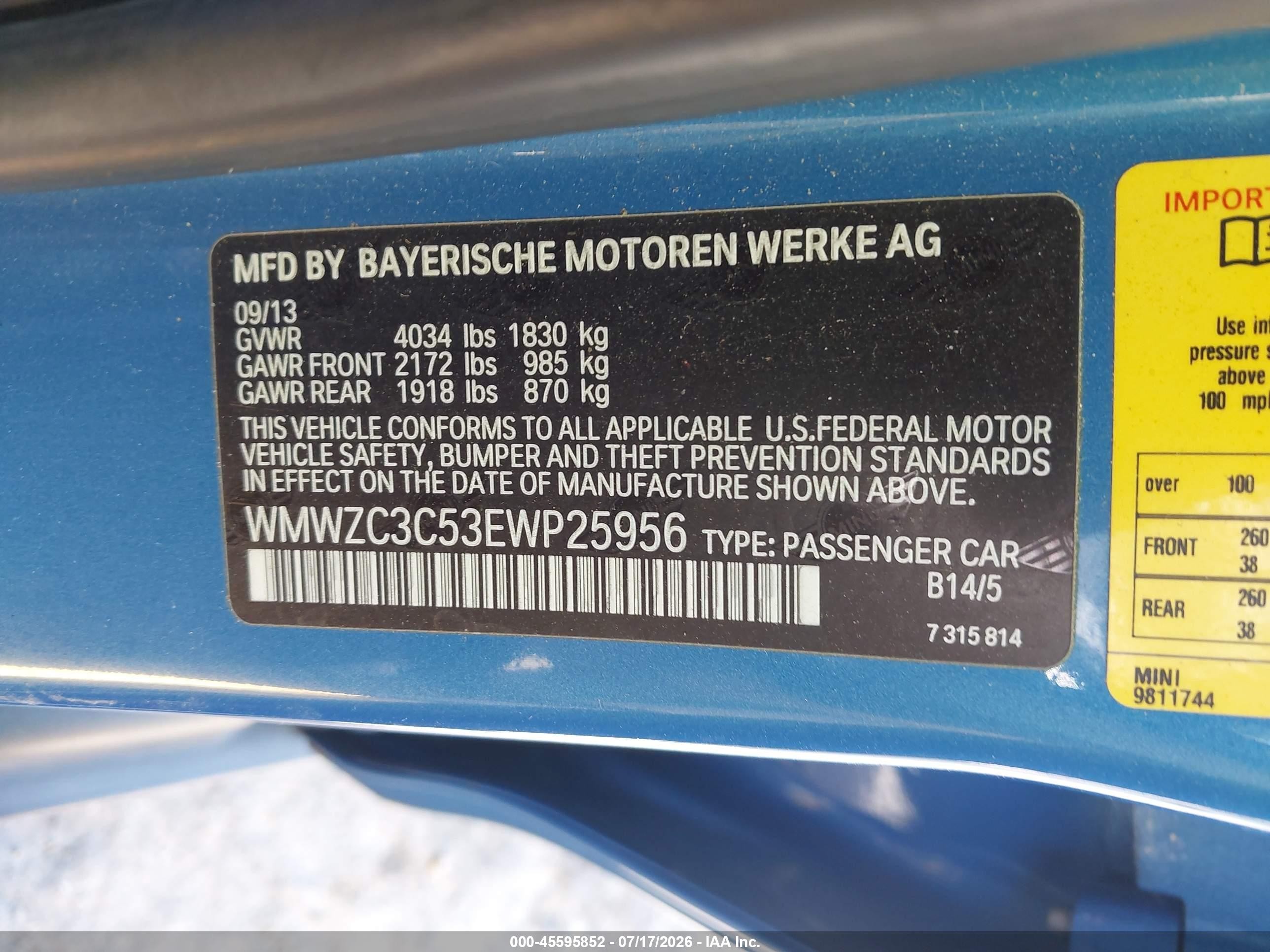 2014 Mini Countryman Cooper S Blue vin: WMWZC3C53EWP25956