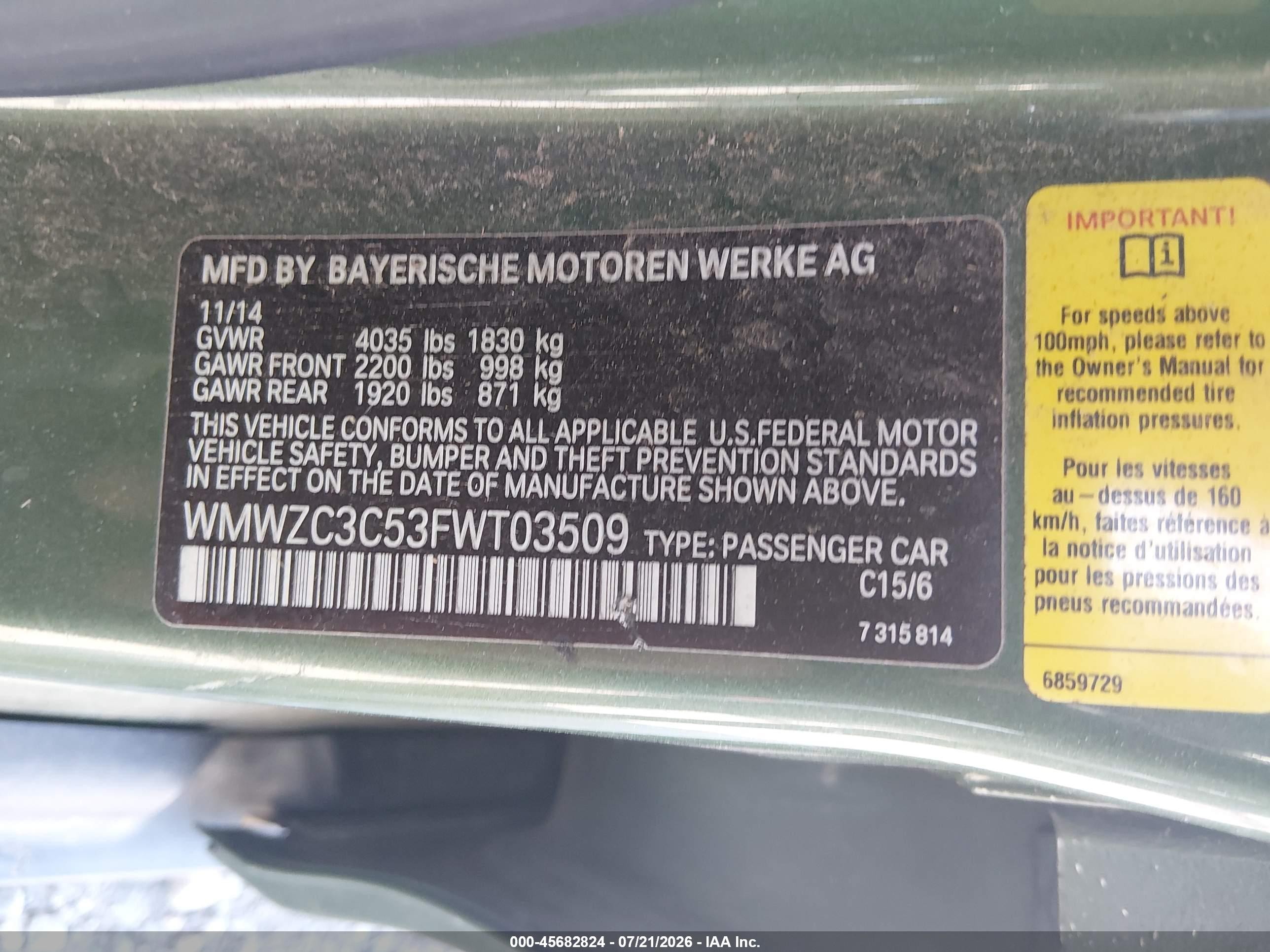 2015 Mini Countryman Cooper S Зеленый vin: WMWZC3C53FWT03509