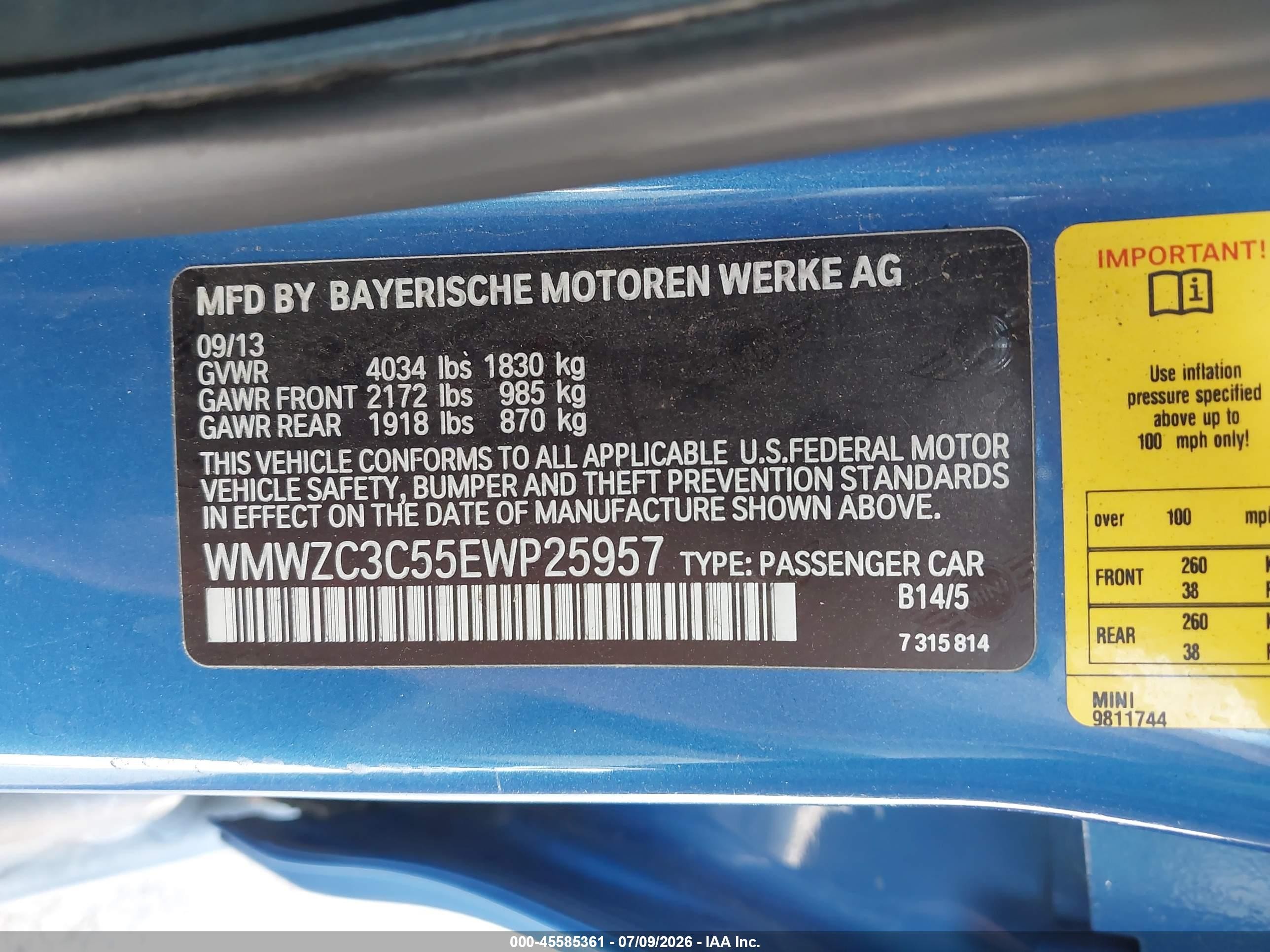 2014 Mini Countryman Cooper S Blue vin: WMWZC3C55EWP25957