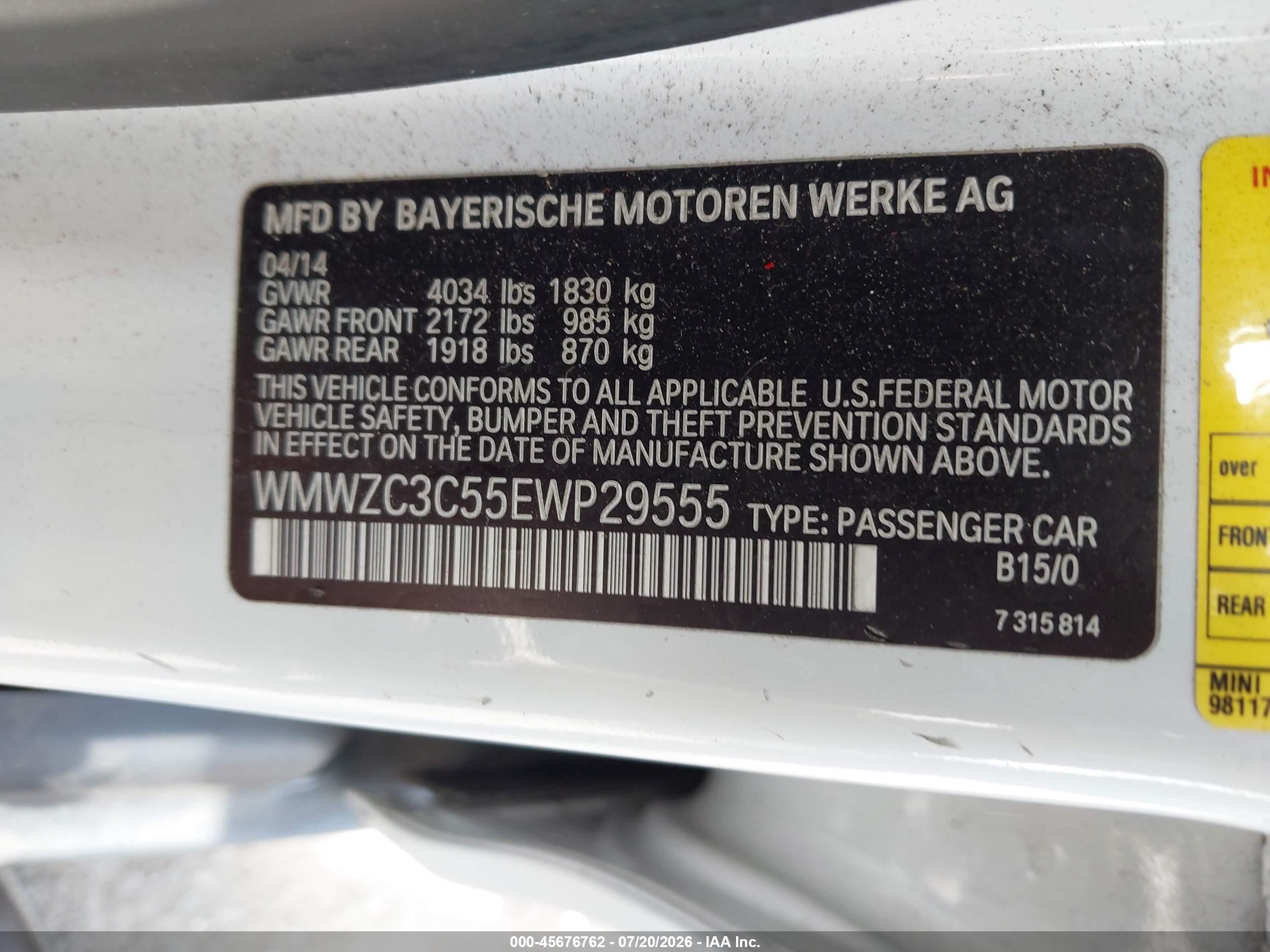 2014 Mini Countryman Cooper S White vin: WMWZC3C55EWP29555