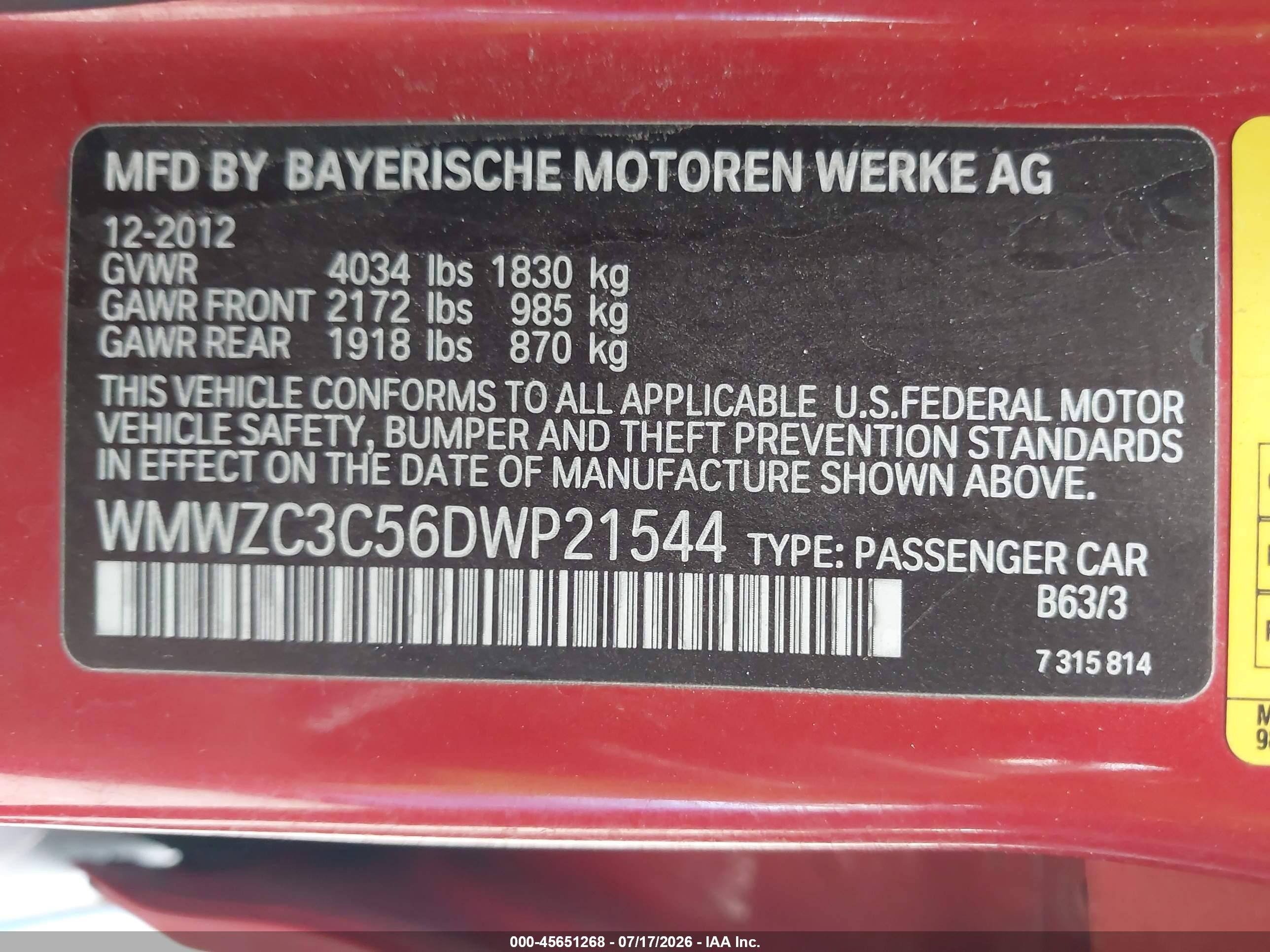 2013 Mini Countryman Cooper S Red vin: WMWZC3C56DWP21544