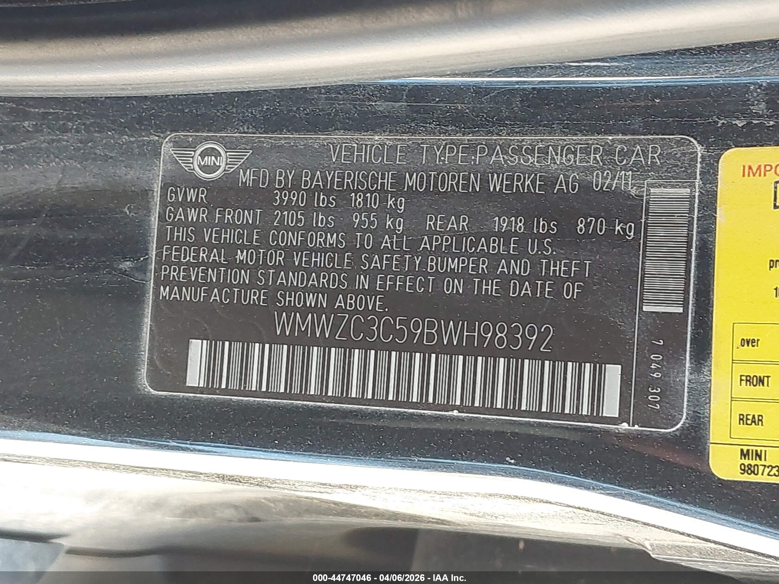 2011 Mini Cooper S Countryman   Черный vin: WMWZC3C59BWH98392