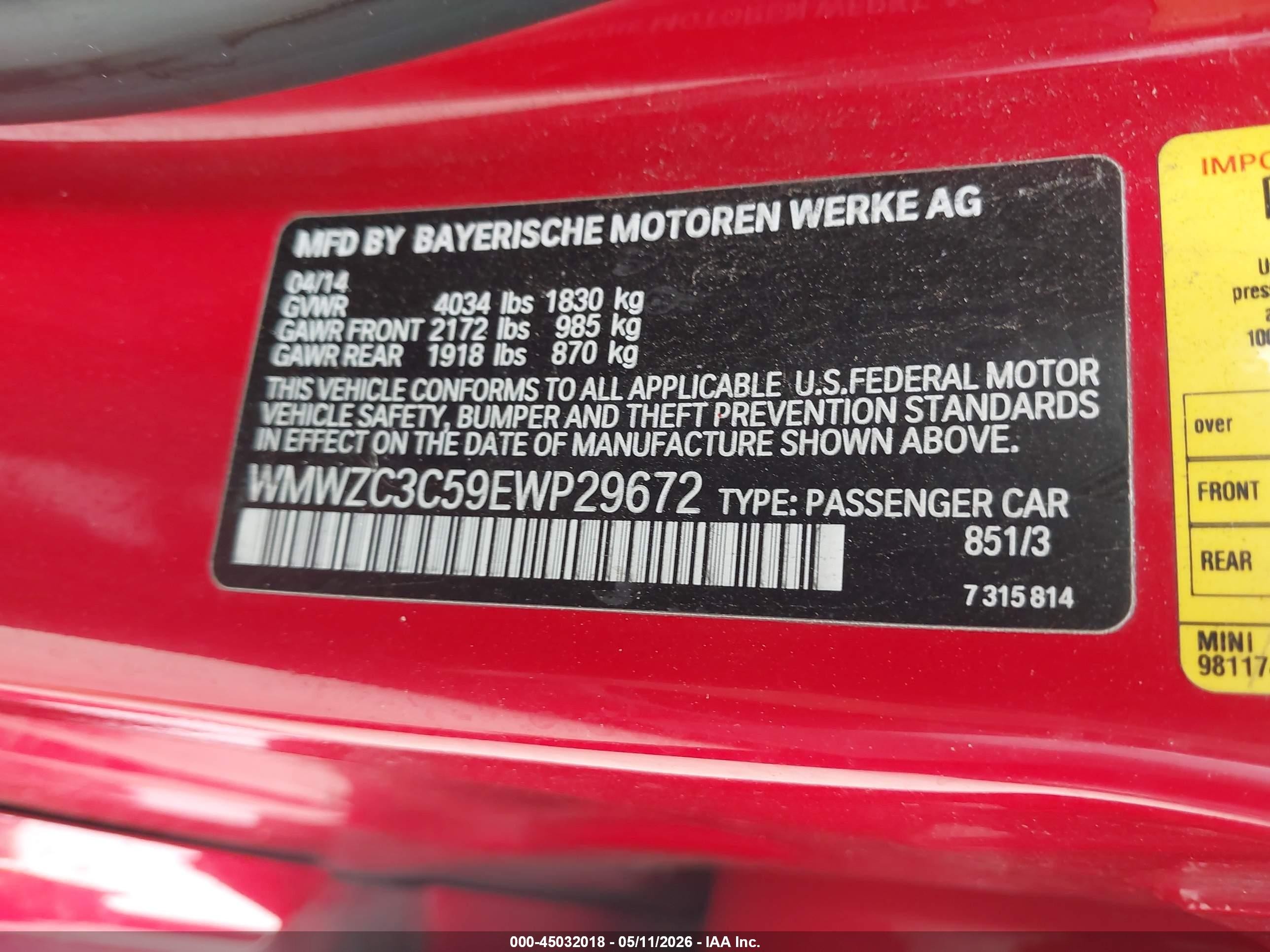 2014 Mini Countryman Cooper S Red vin: WMWZC3C59EWP29672