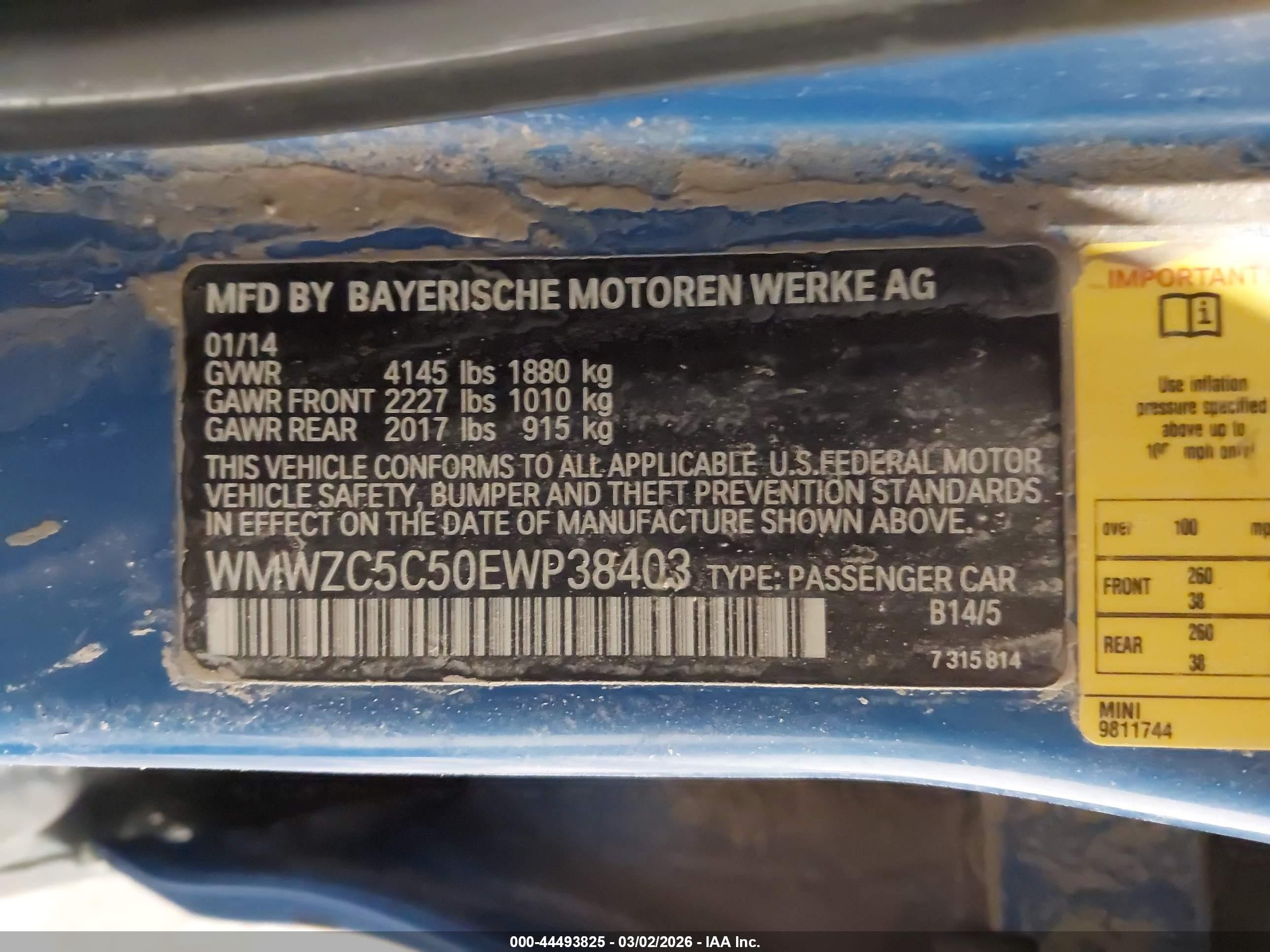2014 Mini Countryman Cooper S Blue vin: WMWZC5C50EWP38403