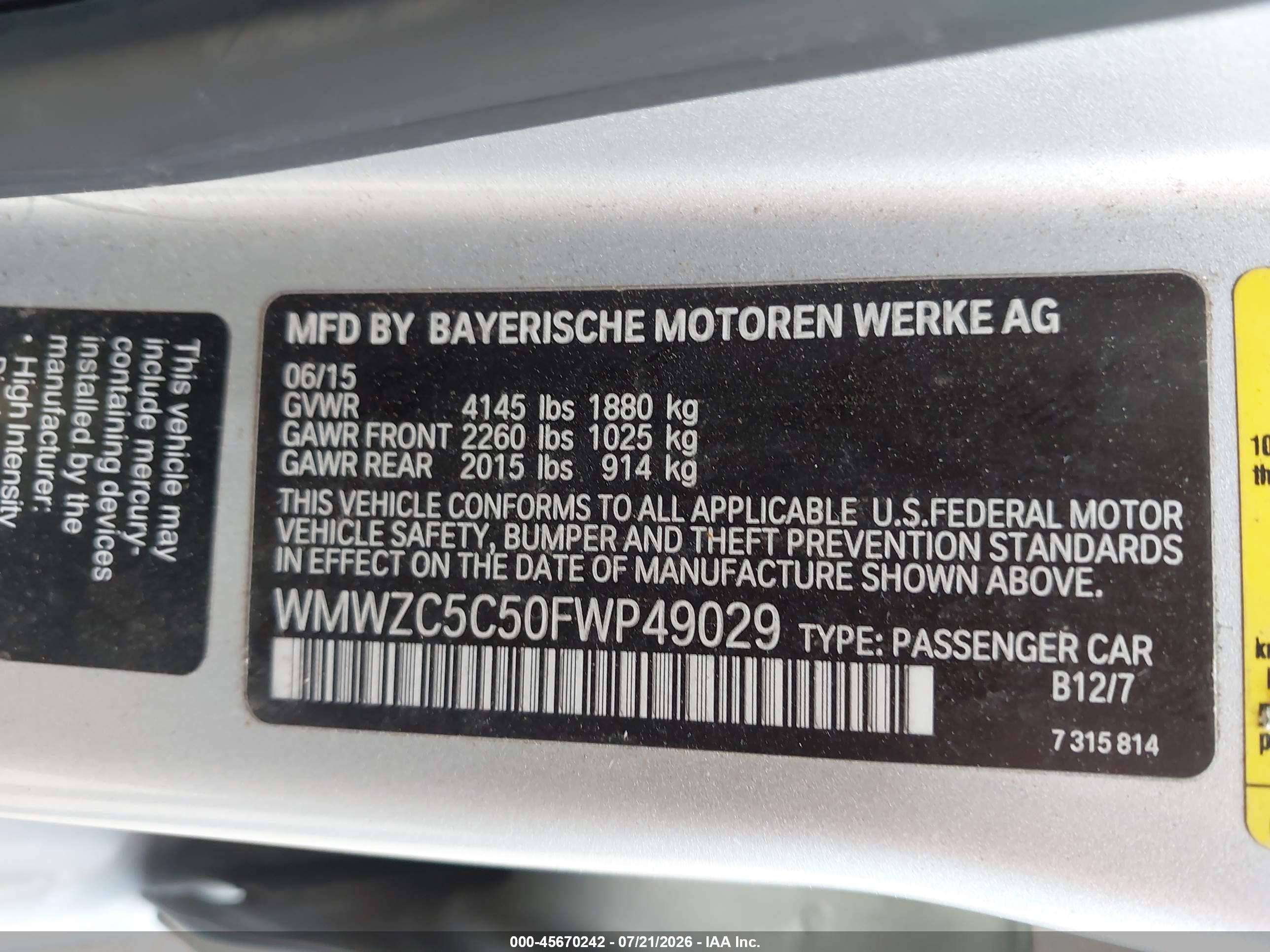 2015 Mini Countryman Cooper S Silver vin: WMWZC5C50FWP49029
