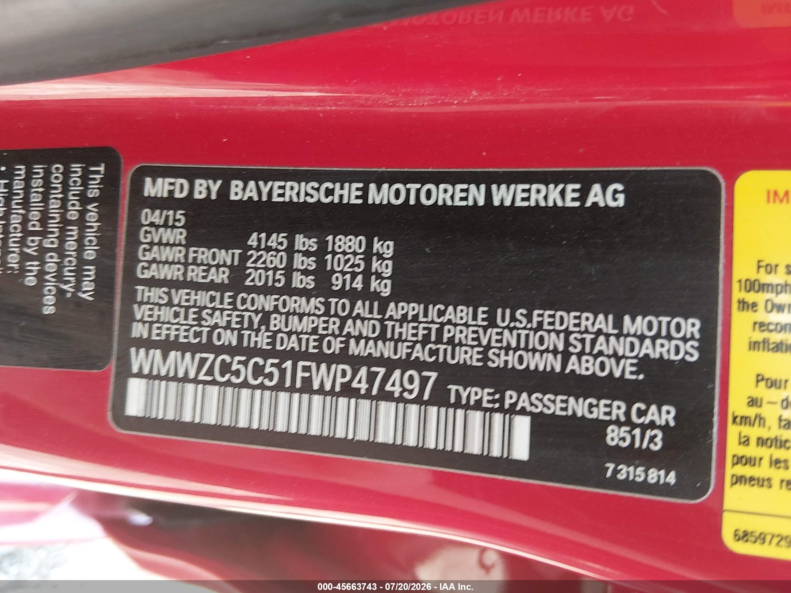 2015 Mini Countryman Cooper S Red vin: WMWZC5C51FWP47497