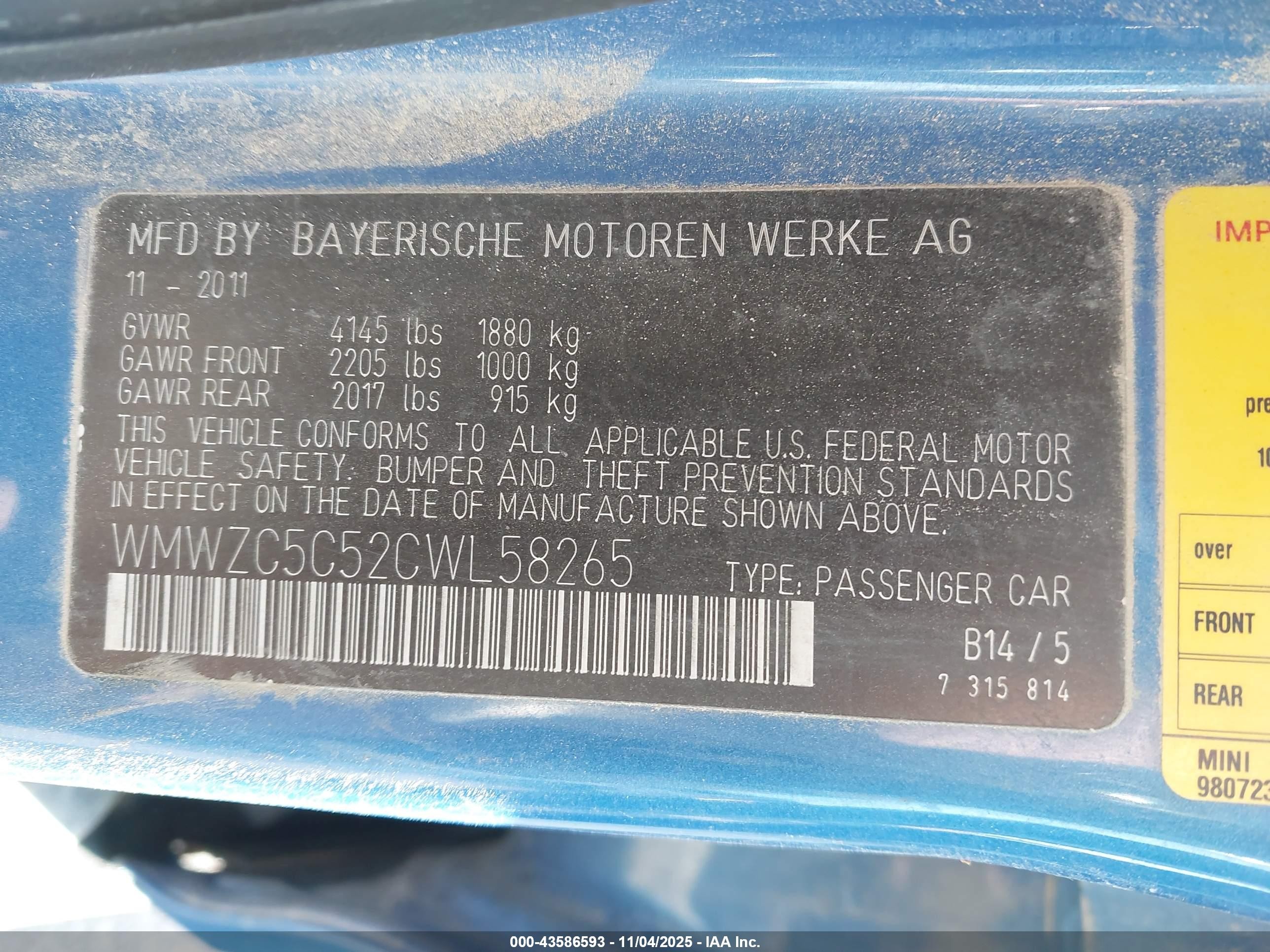 2012 Mini Cooper S Countryman   Blue vin: WMWZC5C52CWL58265