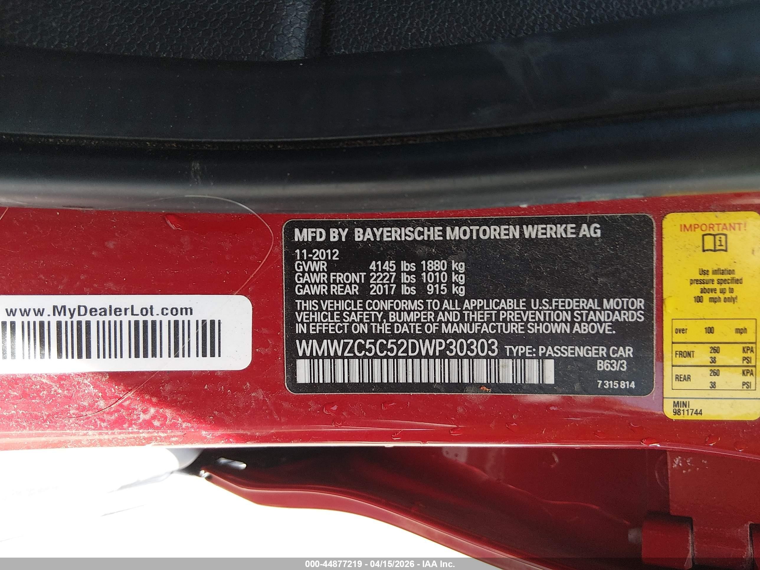 2013 Mini Countryman Cooper S Red vin: WMWZC5C52DWP30303