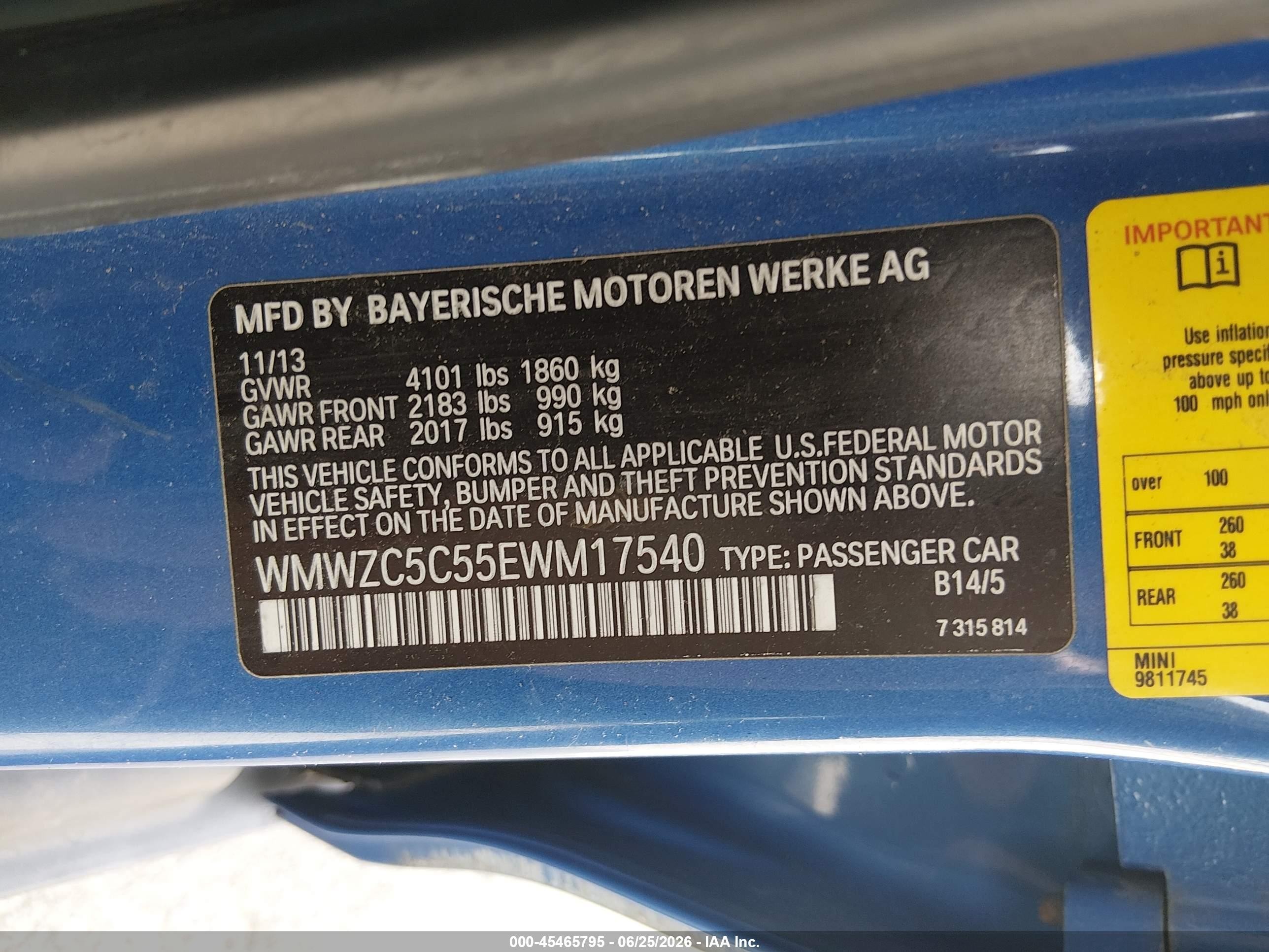 2014 Mini Countryman Cooper S Blue vin: WMWZC5C55EWM17540