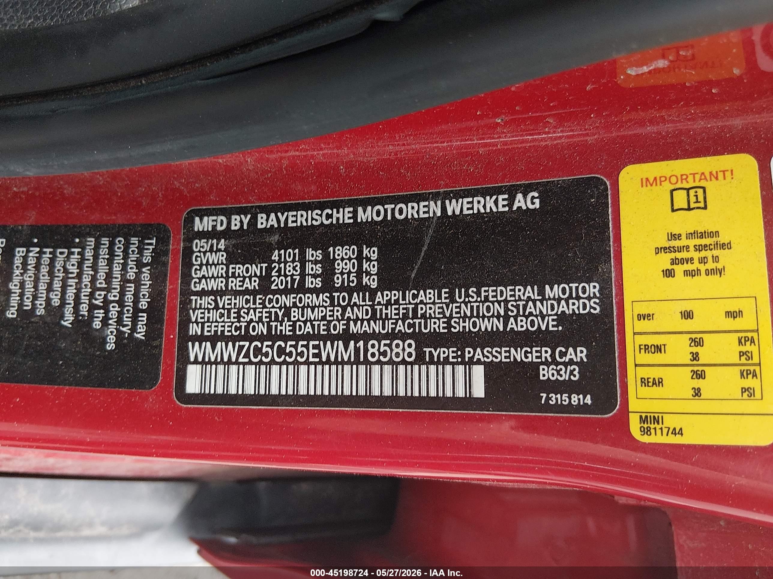 2014 Mini Countryman Cooper S Red vin: WMWZC5C55EWM18588