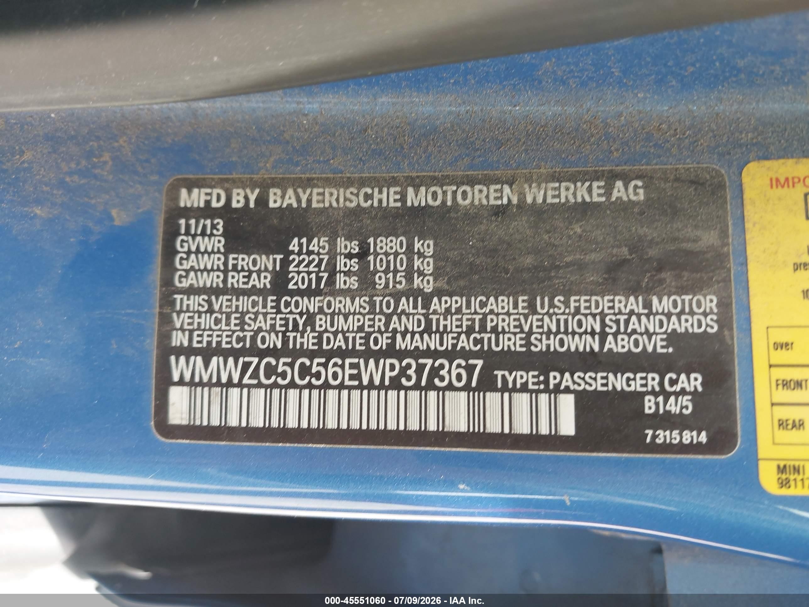 2014 Mini Countryman Cooper S Blue vin: WMWZC5C56EWP37367