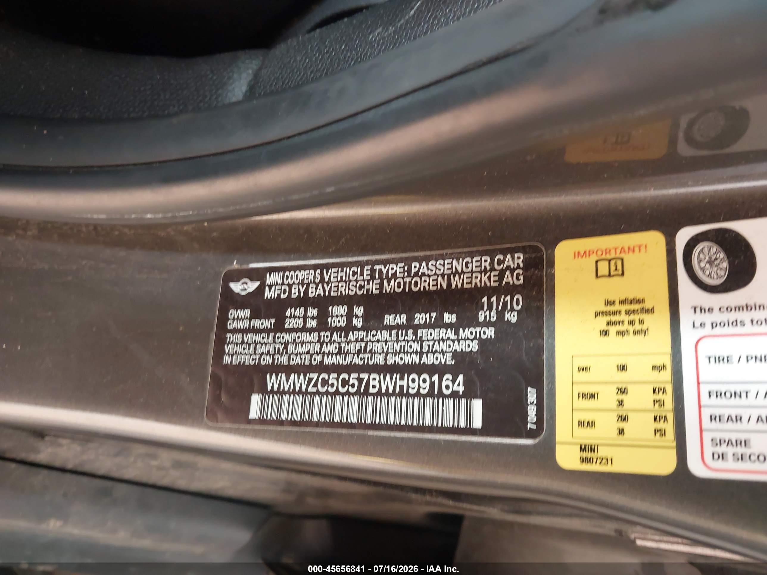 2011 Mini Cooper S Countryman   Серый vin: WMWZC5C57BWH99164