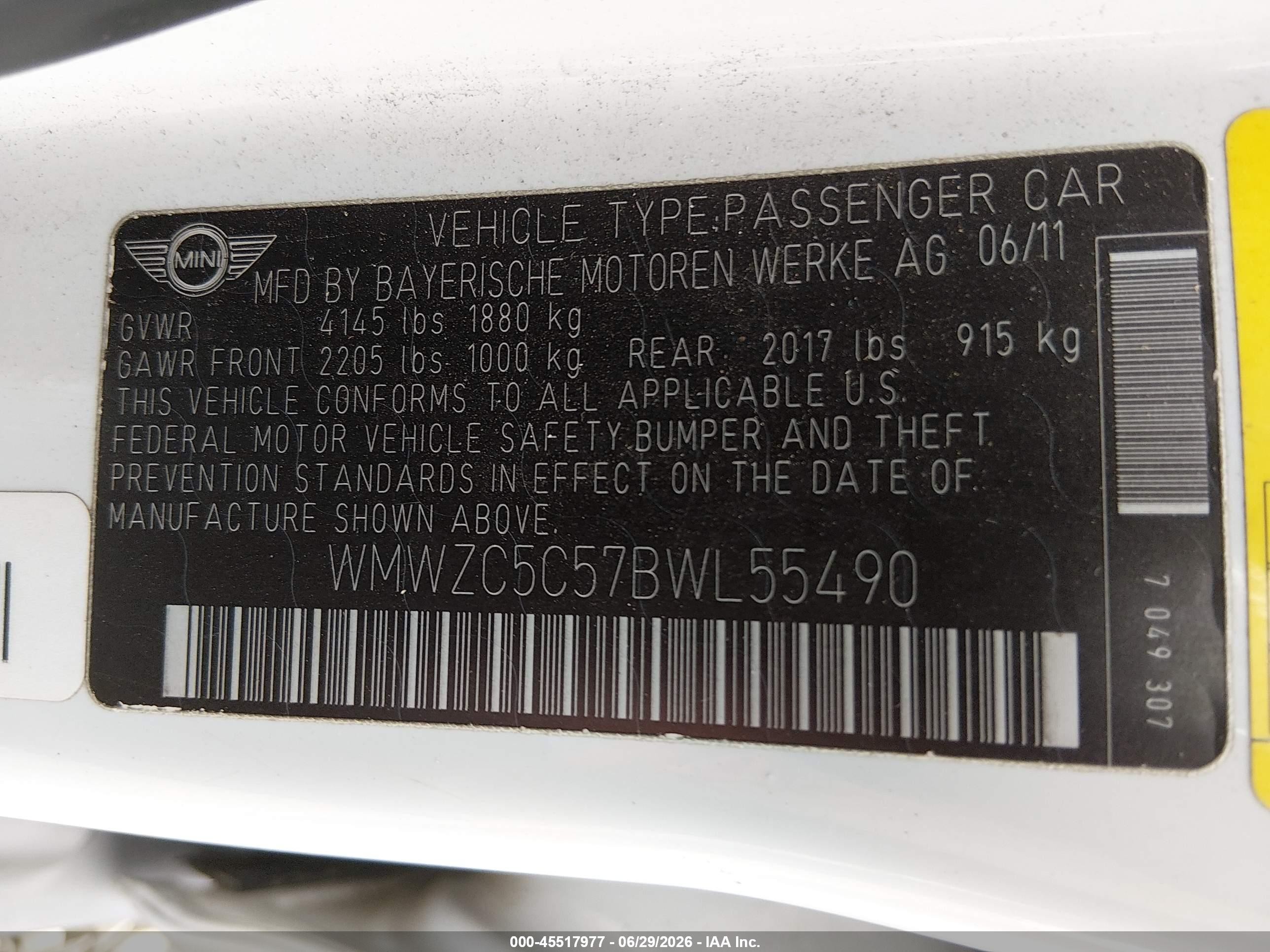 2011 Mini Cooper S Countryman White vin: WMWZC5C57BWL55490