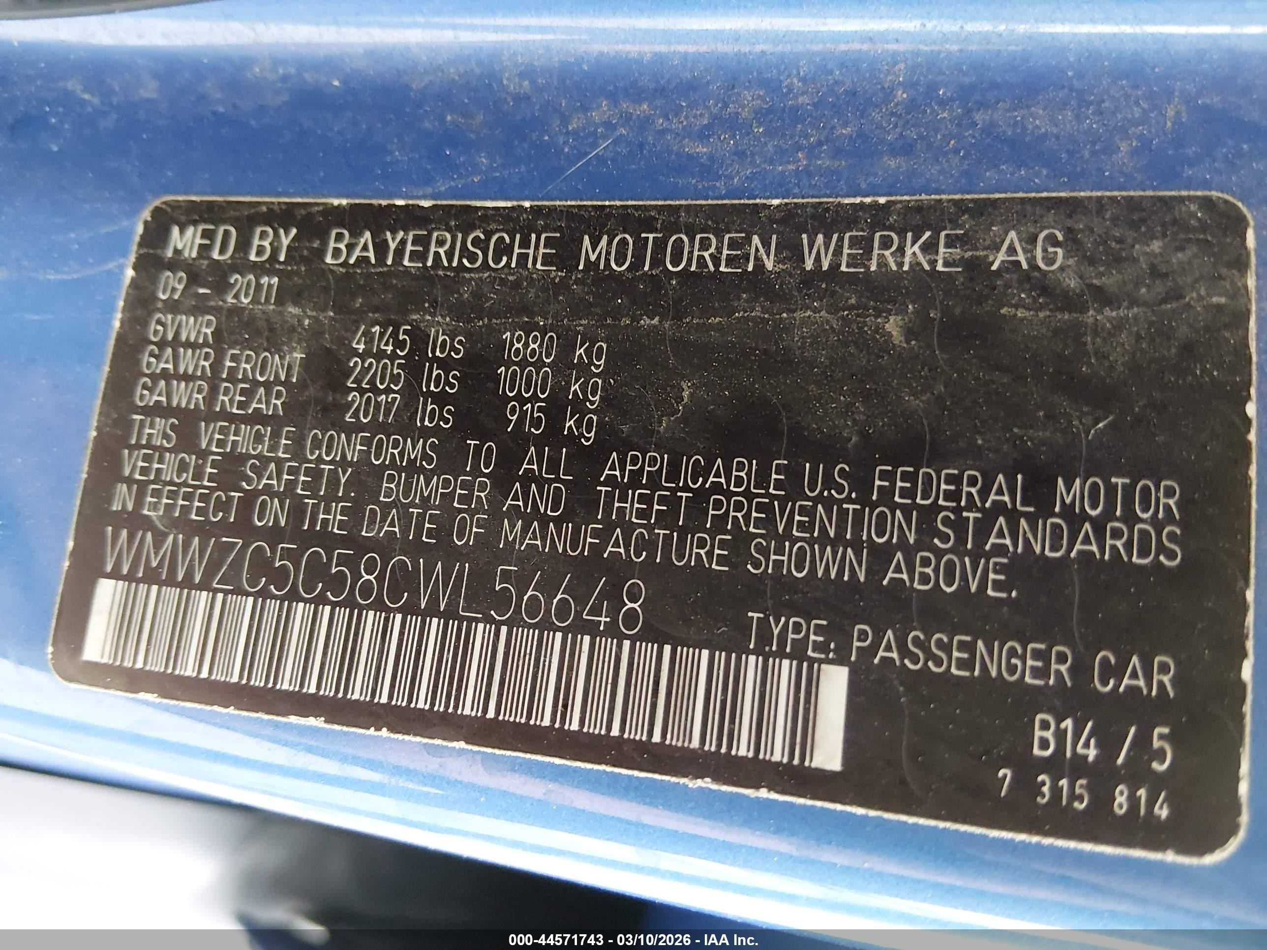 2012 Mini Cooper S Countryman   Blue vin: WMWZC5C58CWL56648