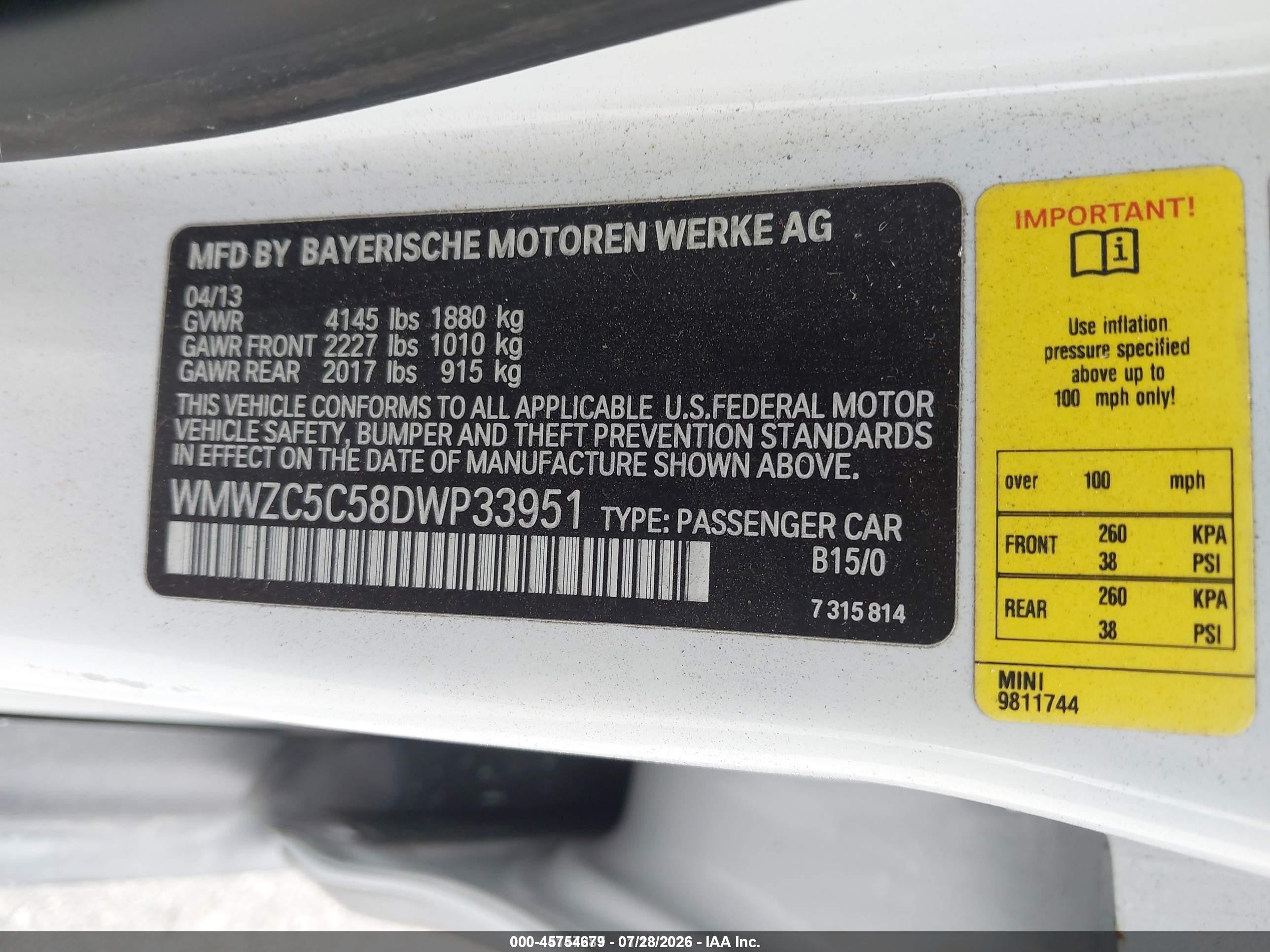 2013 Mini Countryman Cooper S White vin: WMWZC5C58DWP33951
