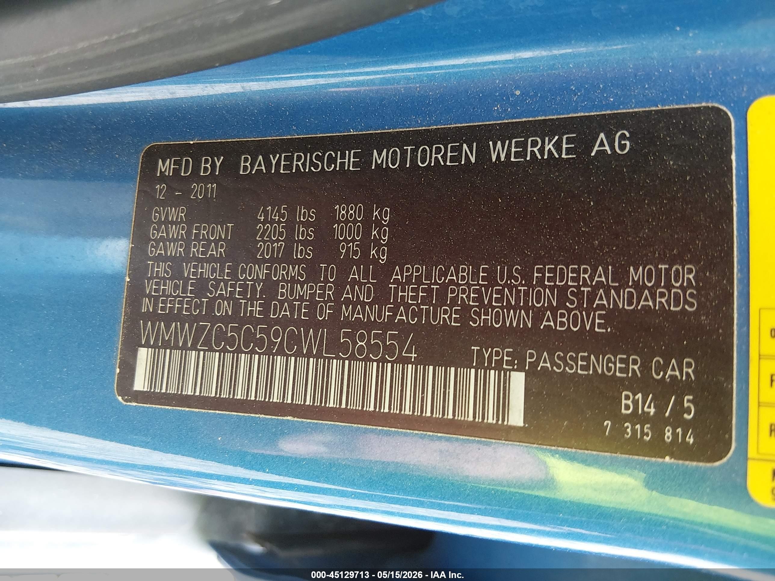 2012 Mini Cooper S Countryman   Blue vin: WMWZC5C59CWL58554