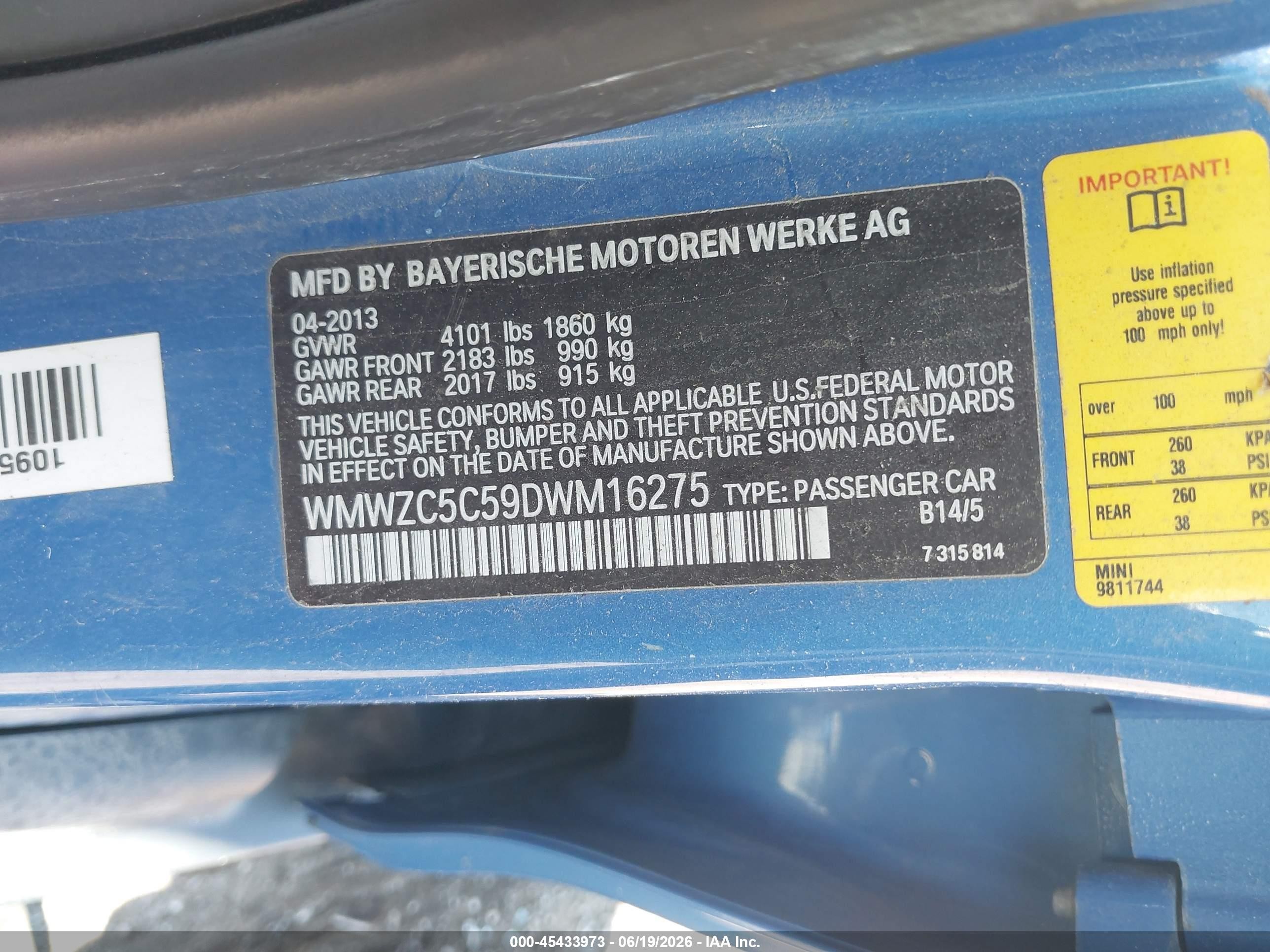 2013 Mini Countryman Cooper S Blue vin: WMWZC5C59DWM16275