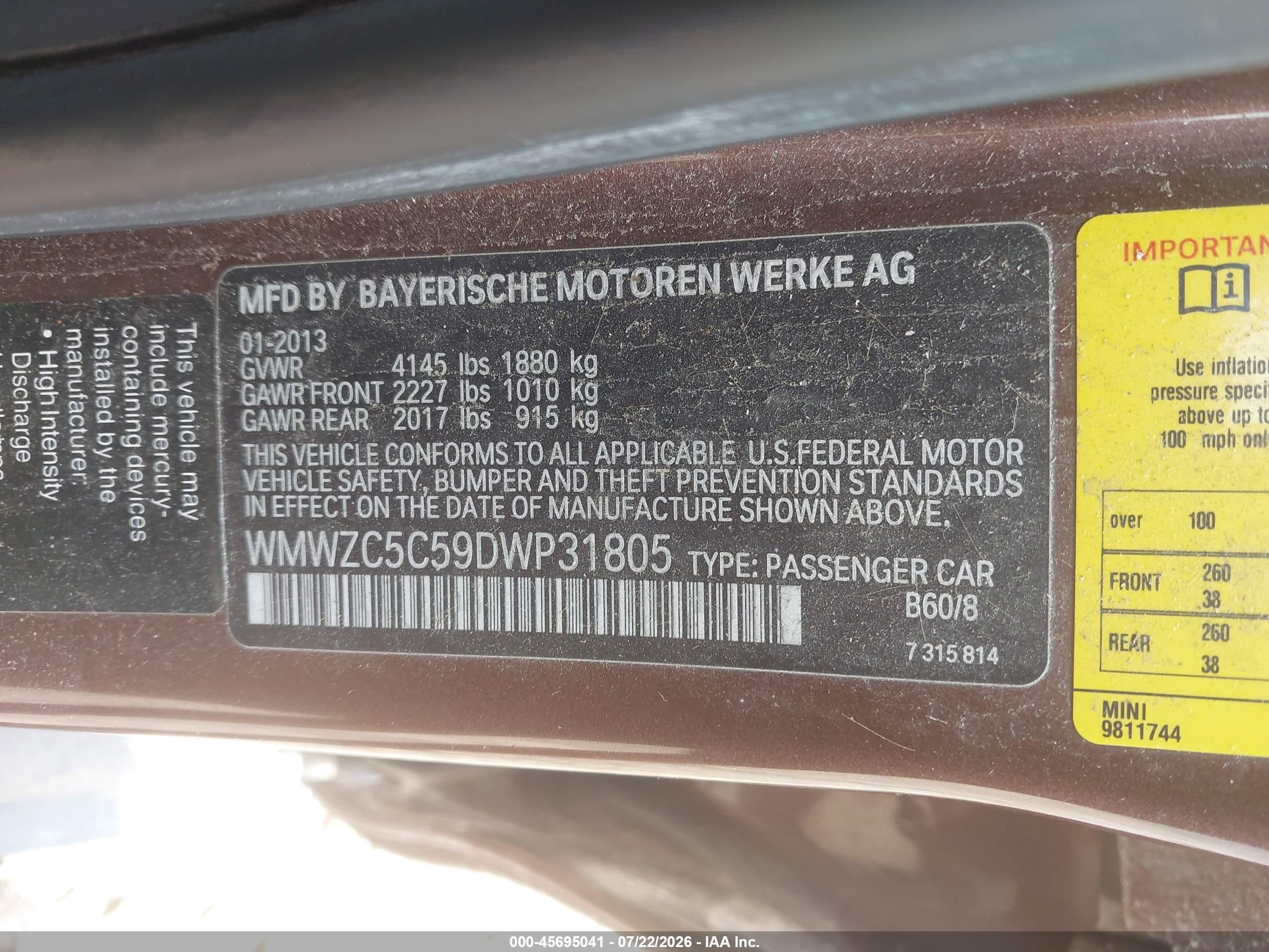 2013 Mini Countryman Cooper S Brown vin: WMWZC5C59DWP31805