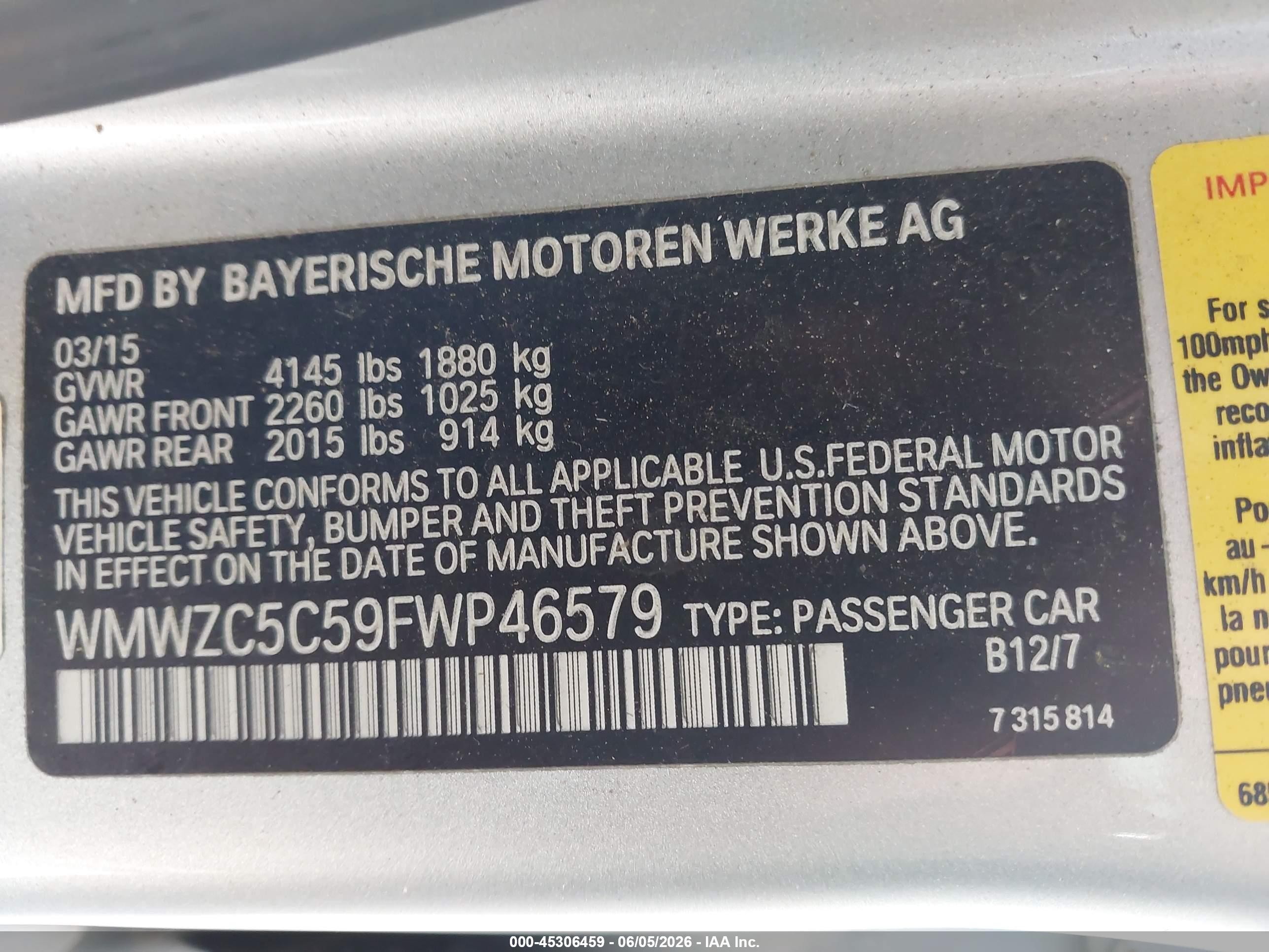 2015 Mini Countryman Cooper S Silver vin: WMWZC5C59FWP46579