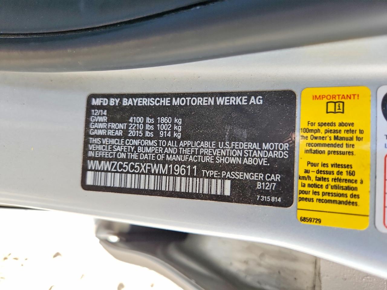 2015 Mini Cooper S Countryman Silver vin: WMWZC5C5XFWM19611