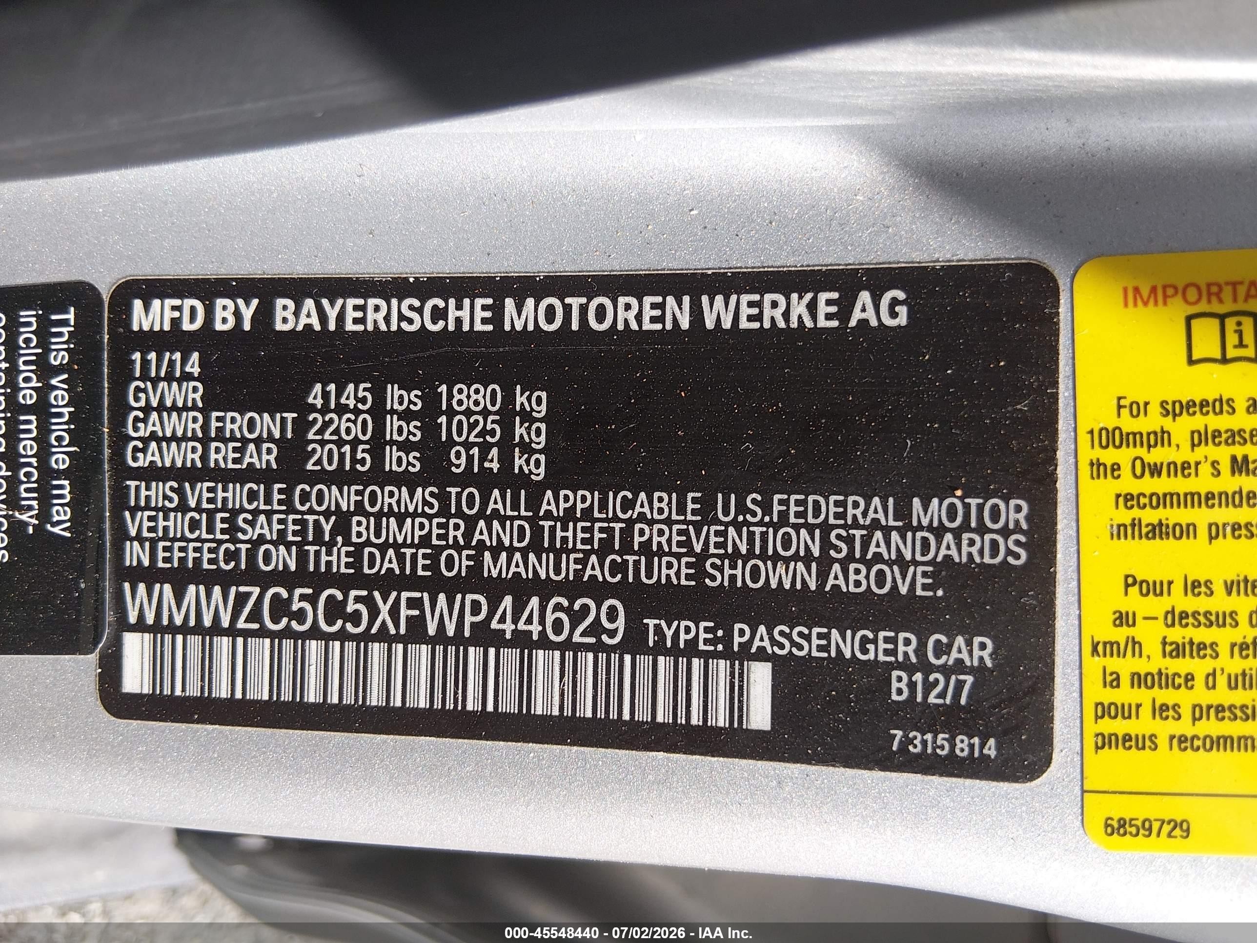 2015 Mini Countryman Cooper S Silver vin: WMWZC5C5XFWP44629