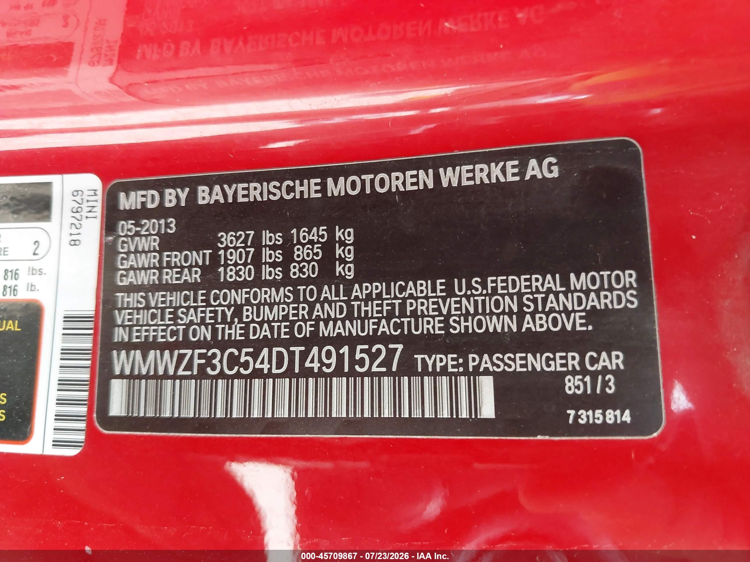 2013 Mini Clubman Cooper Red vin: WMWZF3C54DT491527