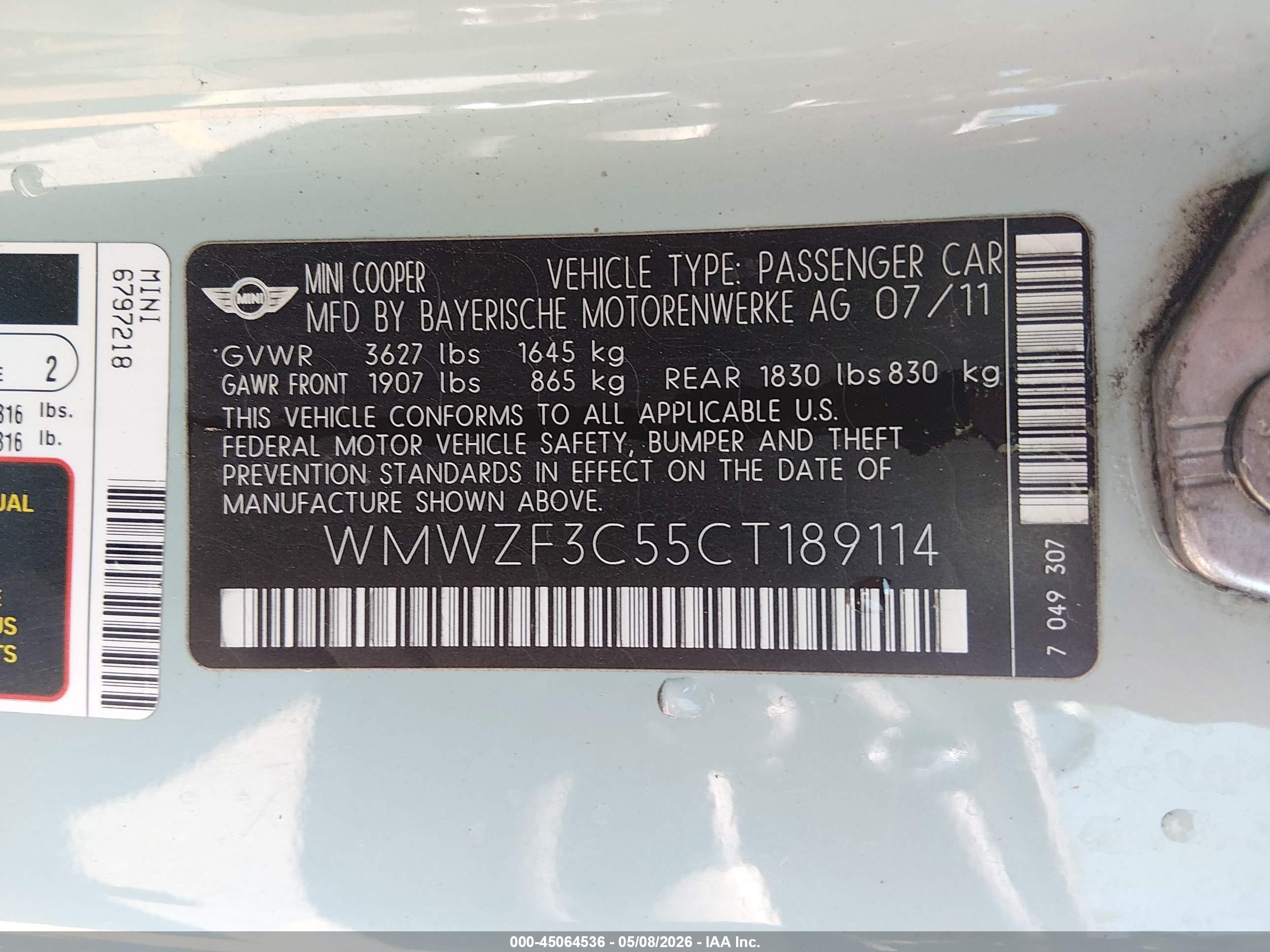 2012 Mini Cooper Clubman   Синий vin: WMWZF3C55CT189114