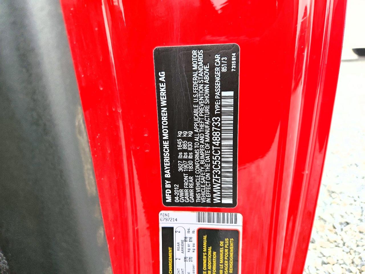 2012 Mini Cooper Clubman Red vin: WMWZF3C55CT488733