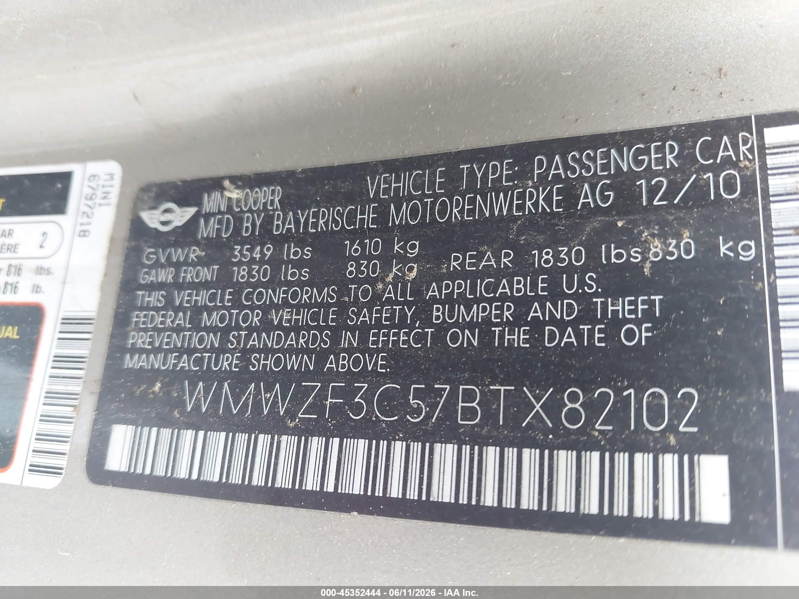 2011 Mini Cooper Clubman   Gray vin: WMWZF3C57BTX82102
