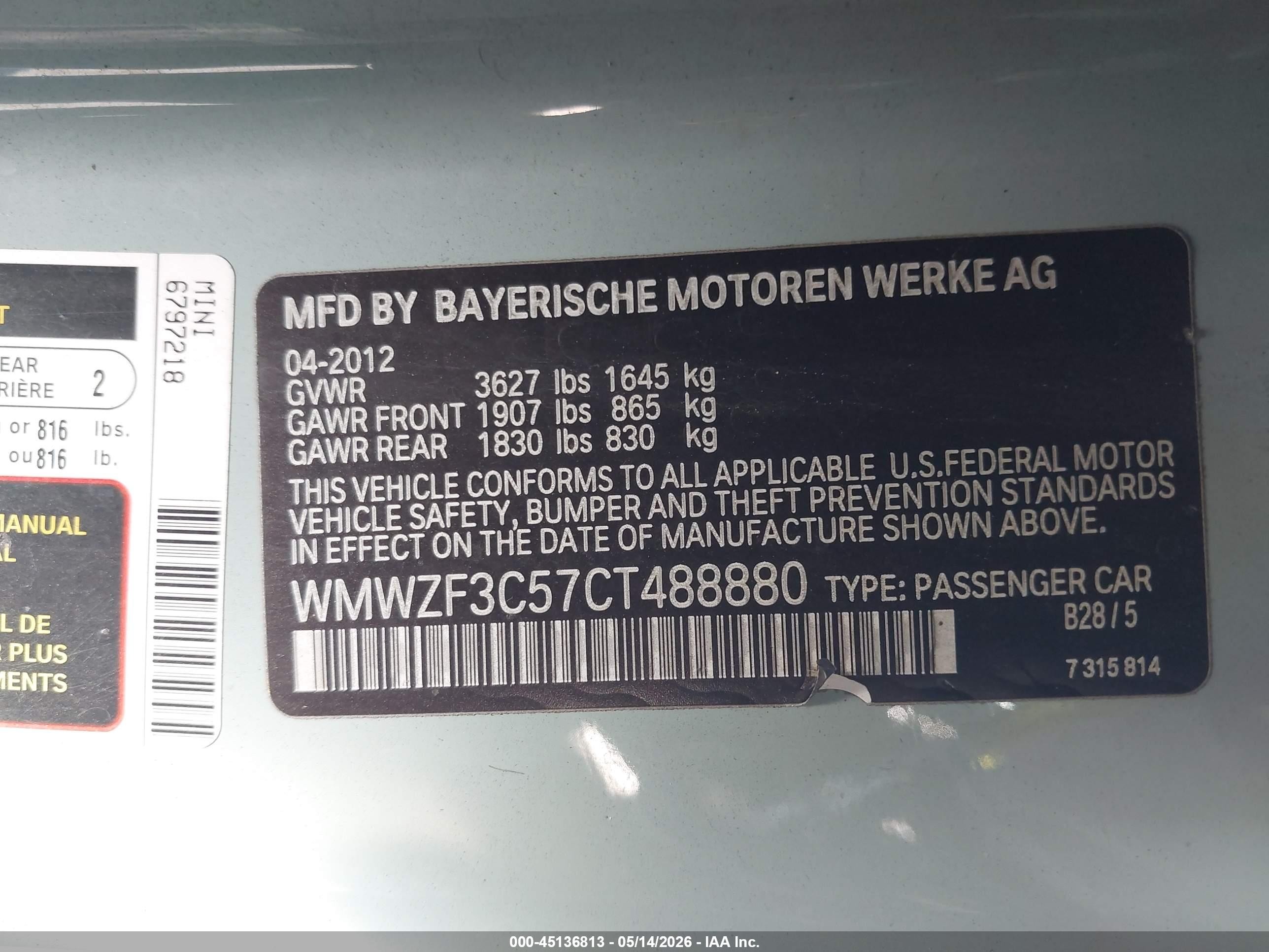2012 Mini Cooper Clubman   Green vin: WMWZF3C57CT488880