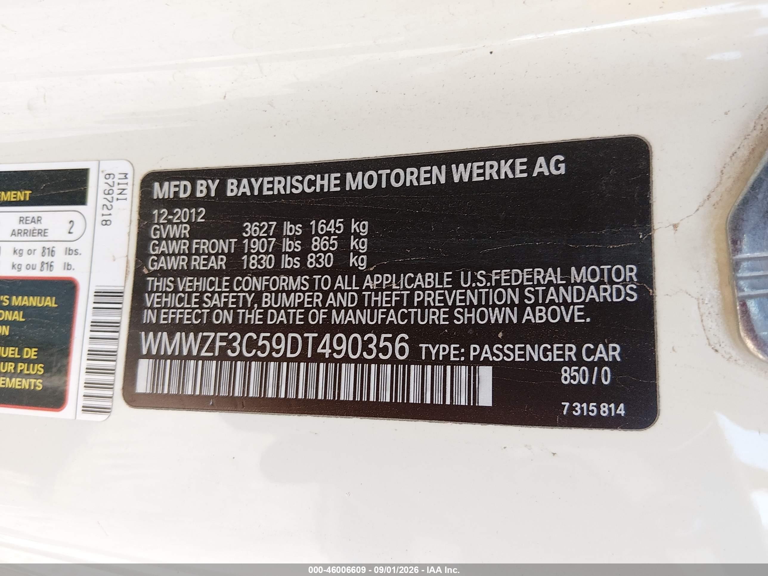 2013 Mini Clubman Cooper White vin: WMWZF3C59DT490356
