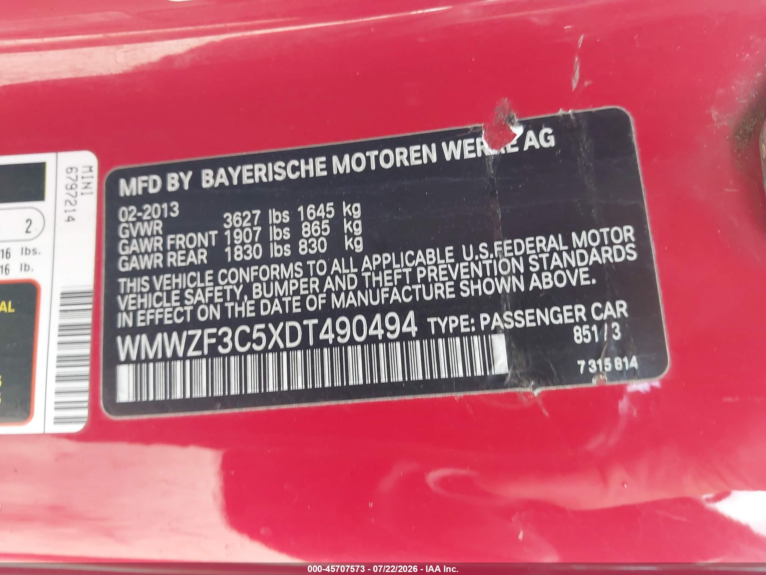 2013 Mini Clubman Cooper Red vin: WMWZF3C5XDT490494