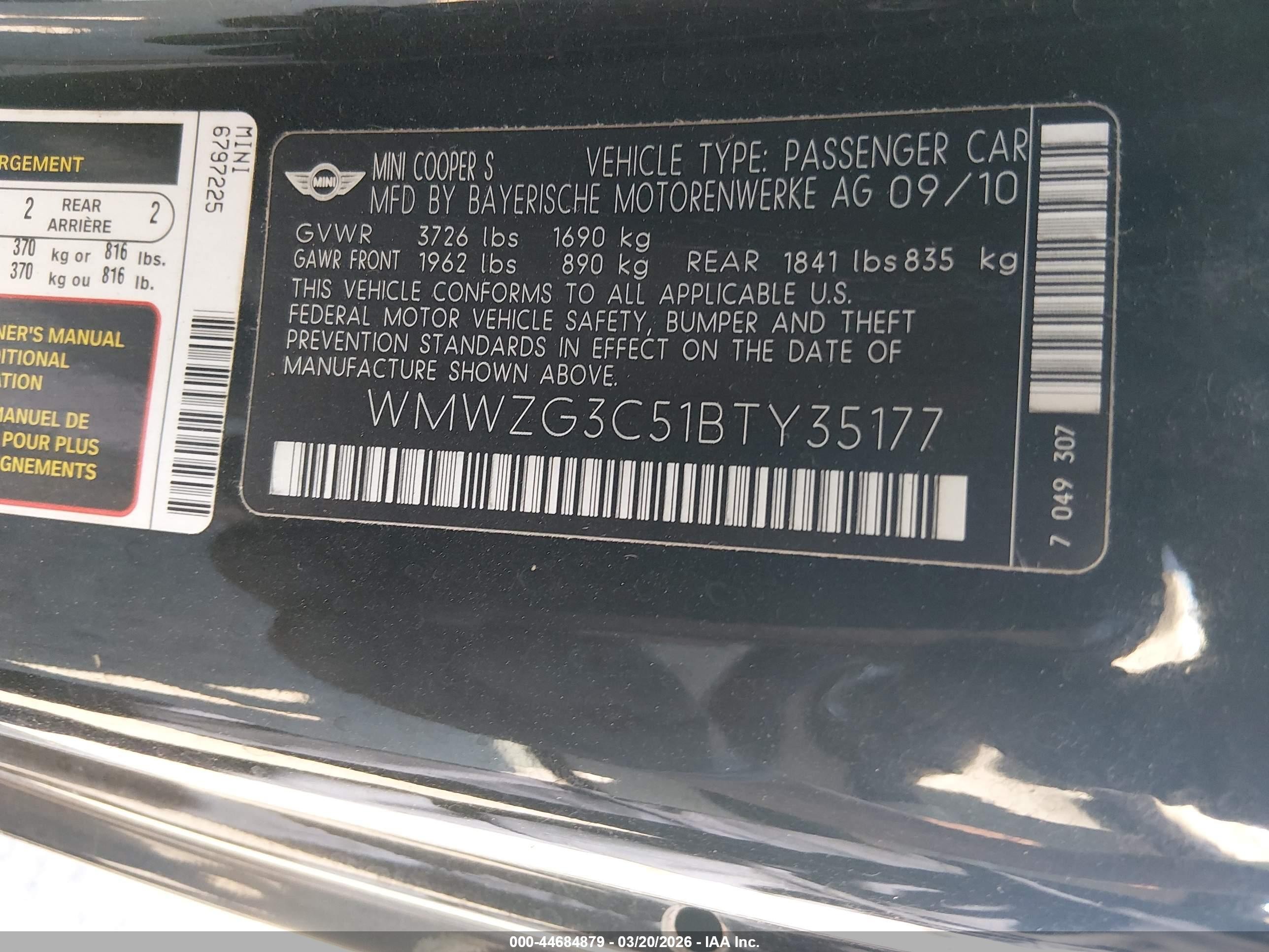 2011 Mini Cooper S Clubman Black vin: WMWZG3C51BTY35177
