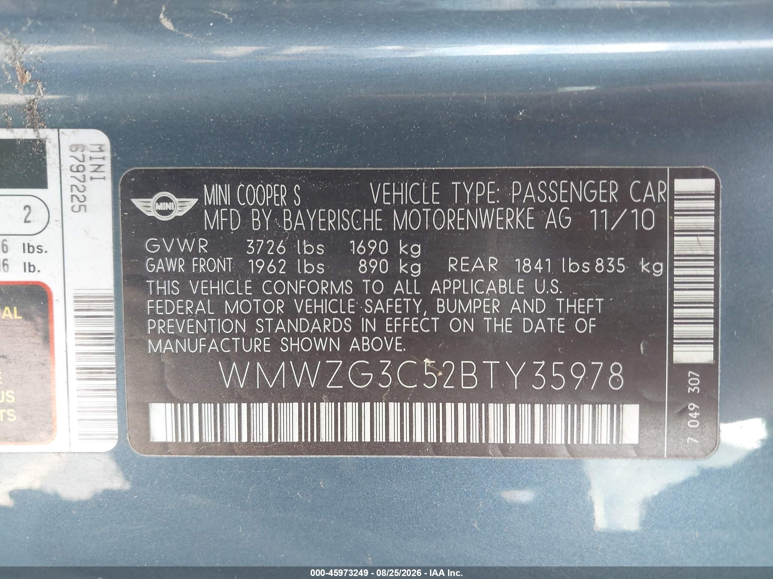 2011 Mini Cooper S Clubman   Blue vin: WMWZG3C52BTY35978
