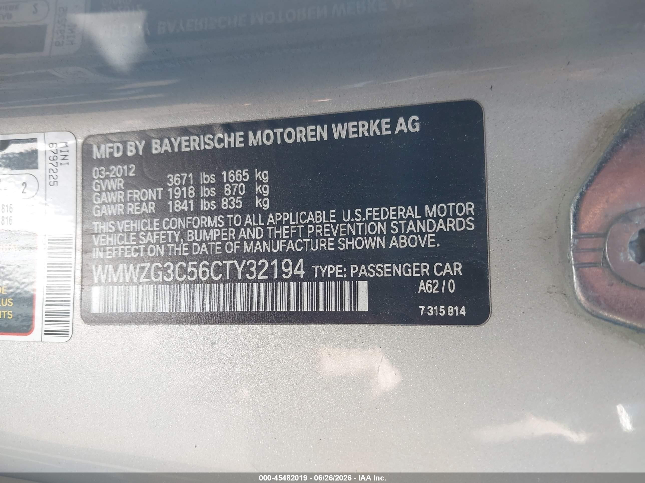 2012 Mini Cooper S Clubman   Gray vin: WMWZG3C56CTY32194
